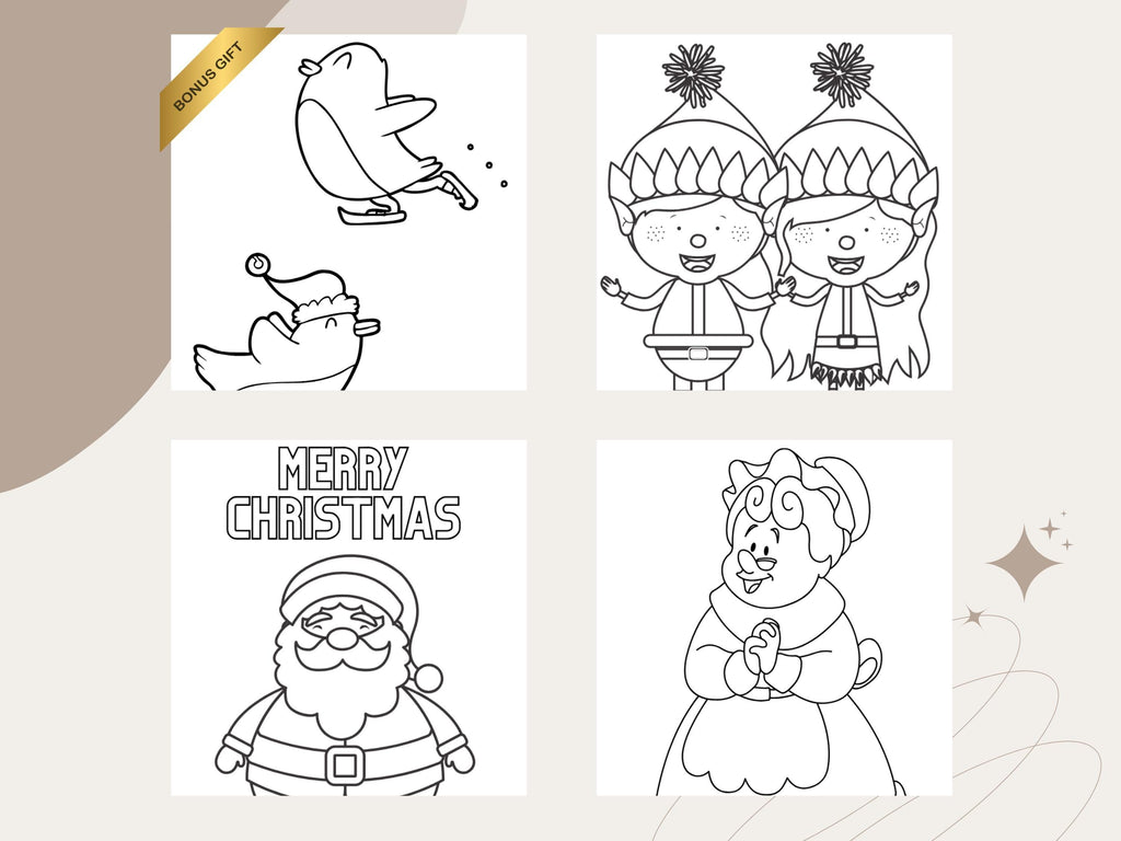 Christmas Coloring Pages for Kids: Santa, Elves, Tree (PDF)