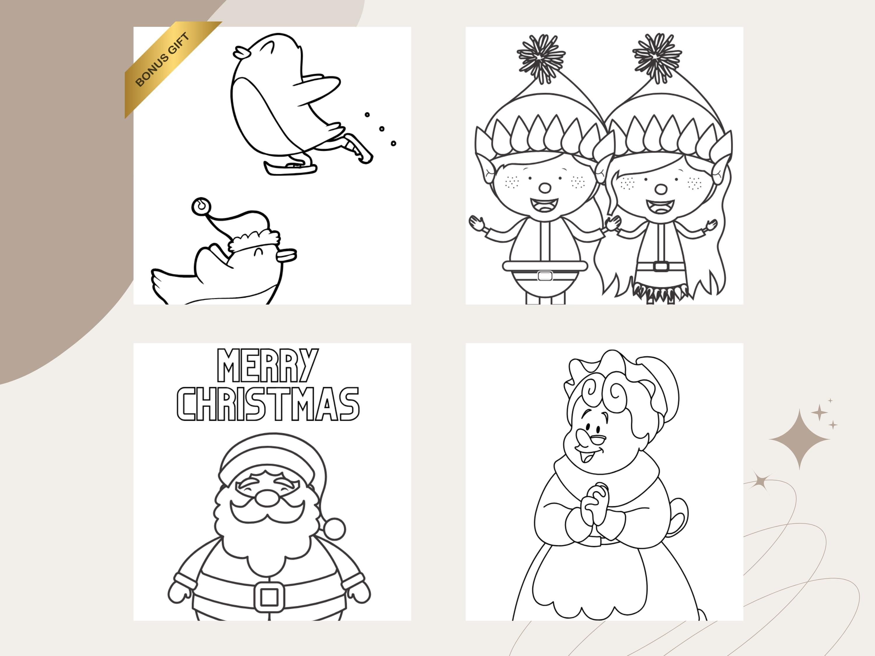 Christmas Coloring Pages for Kids: Santa, Elves, Tree (PDF)