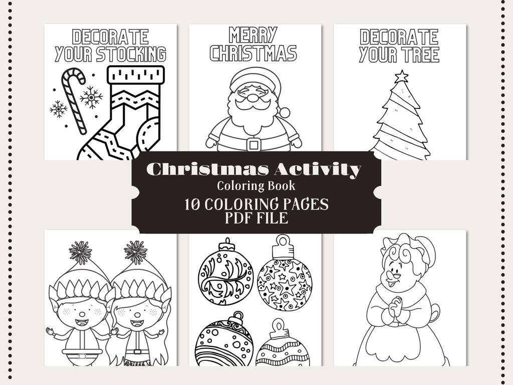 Christmas Coloring Pages for Kids: Santa, Elves, Tree (PDF)