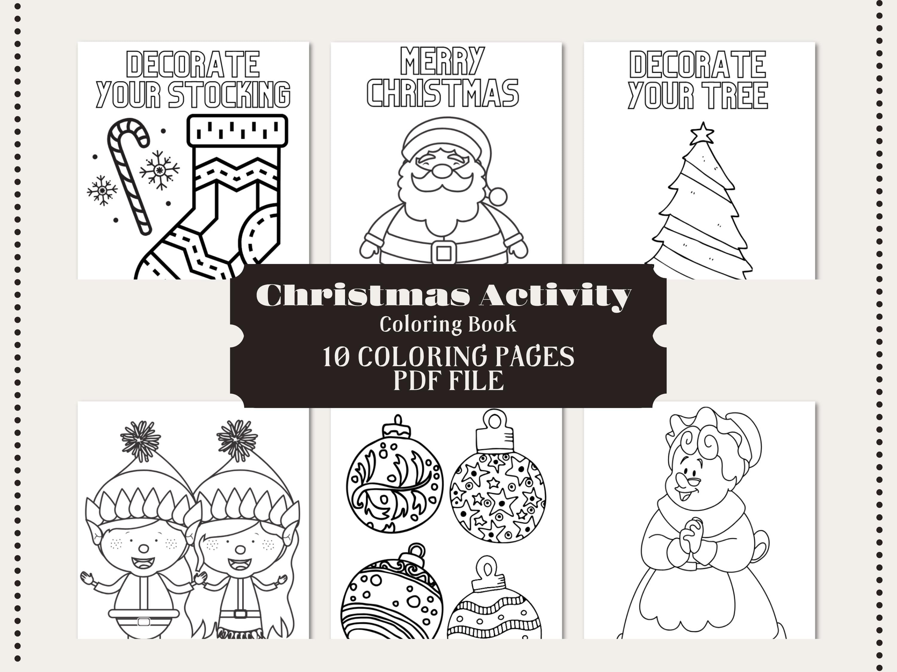 Christmas Coloring Pages for Kids: Santa, Elves, Tree (PDF)