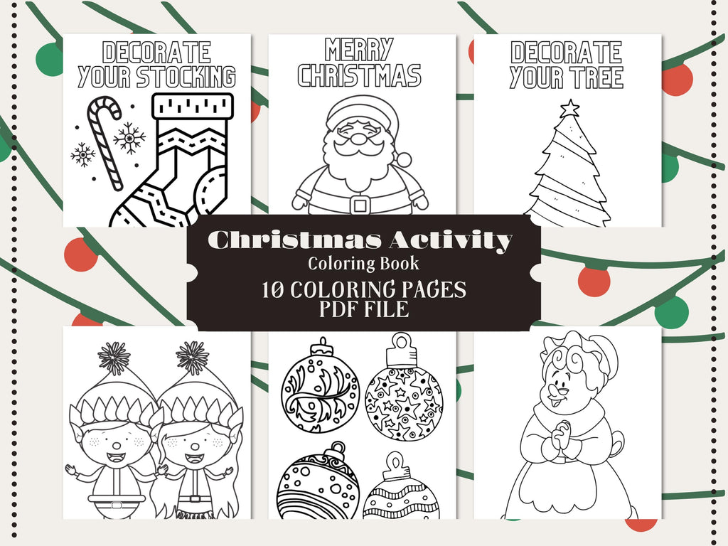 Christmas Coloring Pages for Kids: Santa, Elves, Tree (PDF)