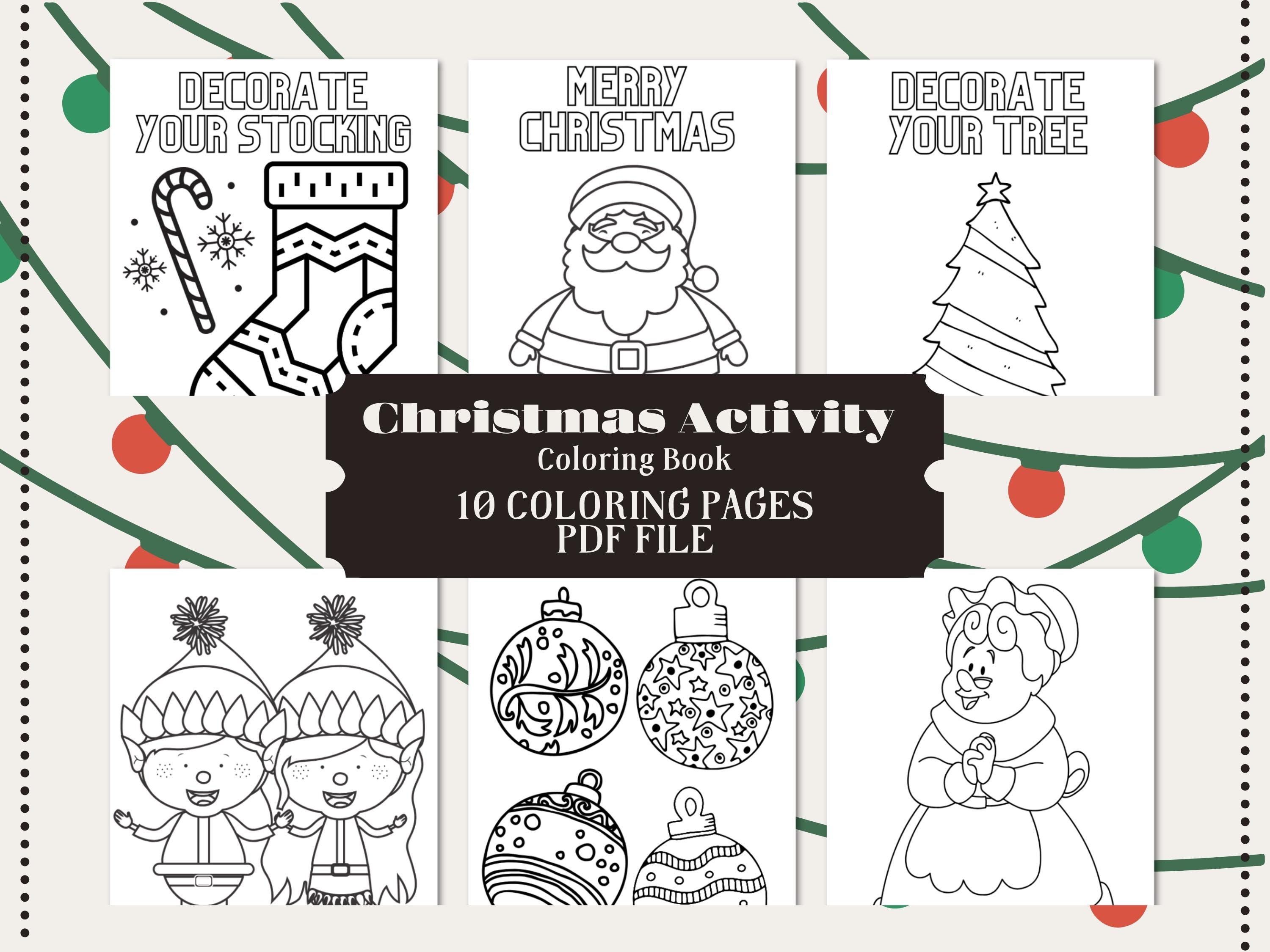 Christmas Coloring Pages for Kids: Santa, Elves, Tree (PDF)