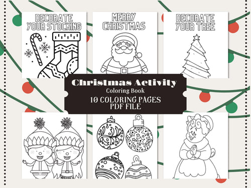 Christmas Coloring Pages for Kids: Santa, Elves, Tree (PDF)