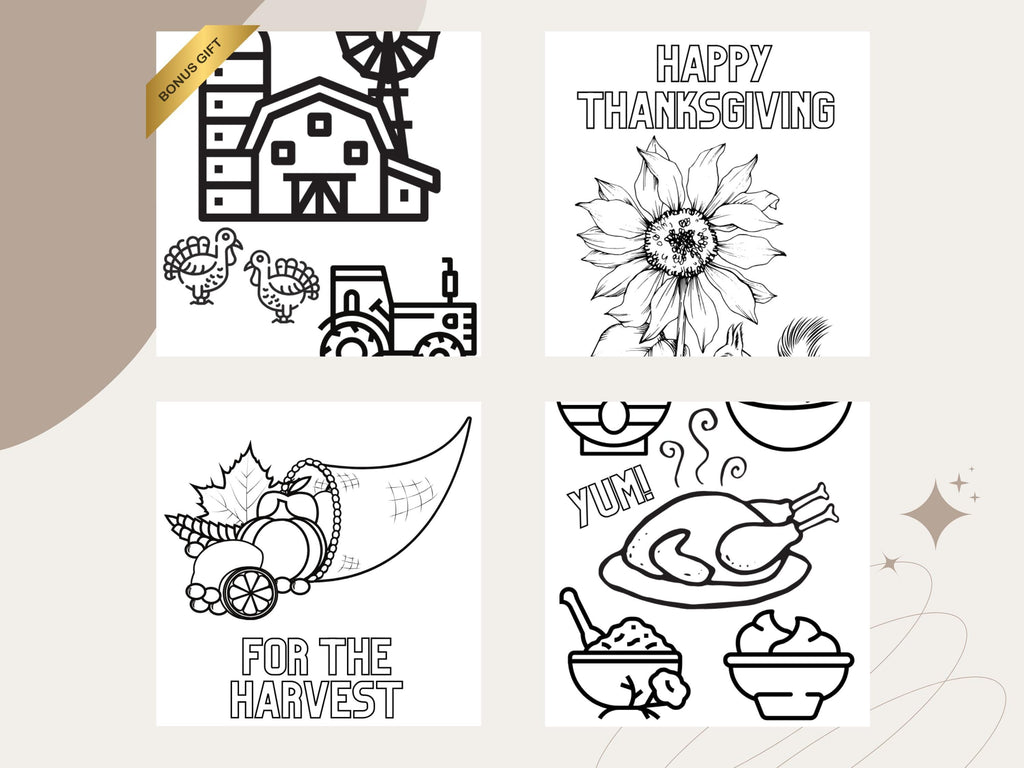 Thanksgiving Coloring Pages: Turkey, Harvest, Family (PDF Download)