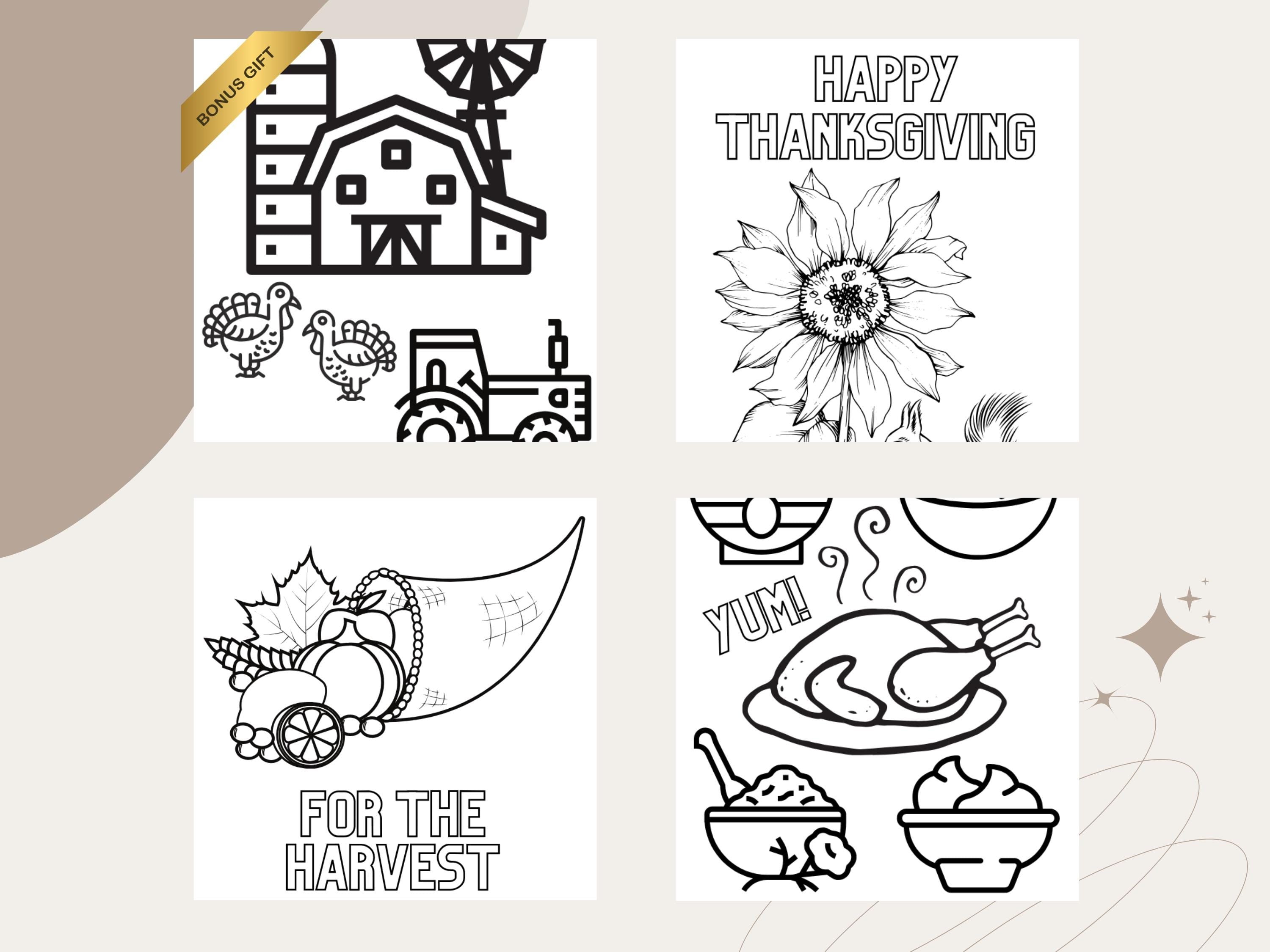 Thanksgiving Coloring Pages: Turkey, Harvest, Family (PDF Download)