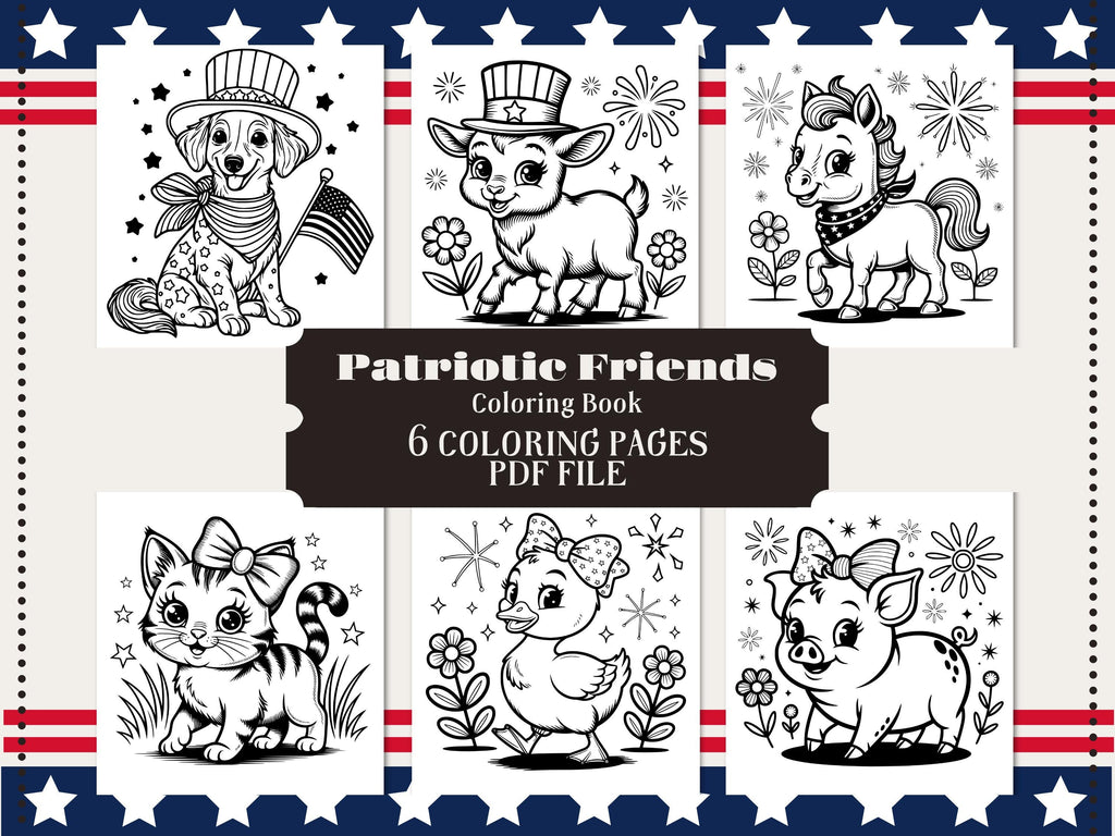 Patriotic Friends 4th of July Coloring Book: Adorable Kids & Adults Pages (PDF Download)