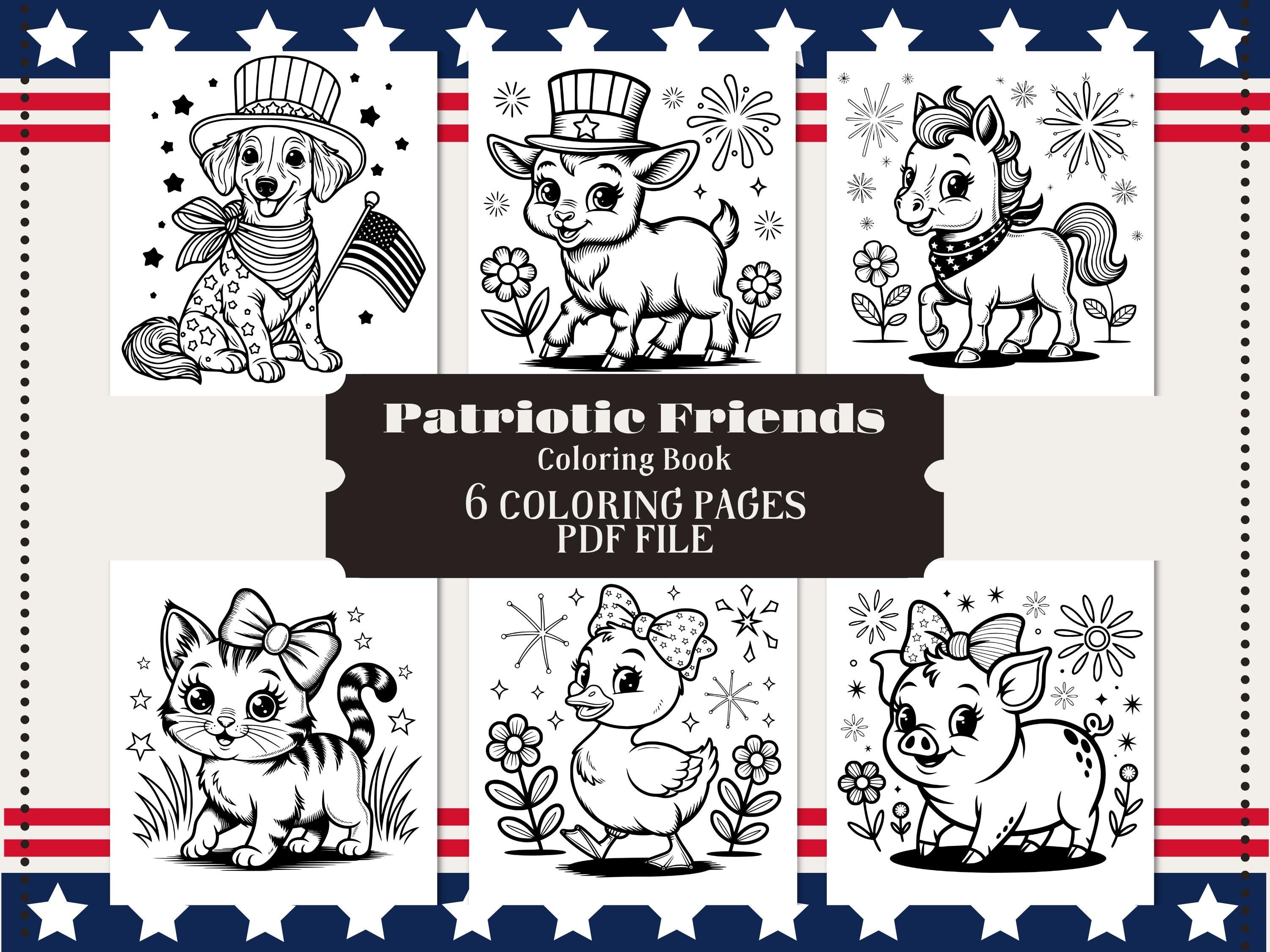 Patriotic Friends 4th of July Coloring Book: Adorable Kids & Adults Pages (PDF Download)