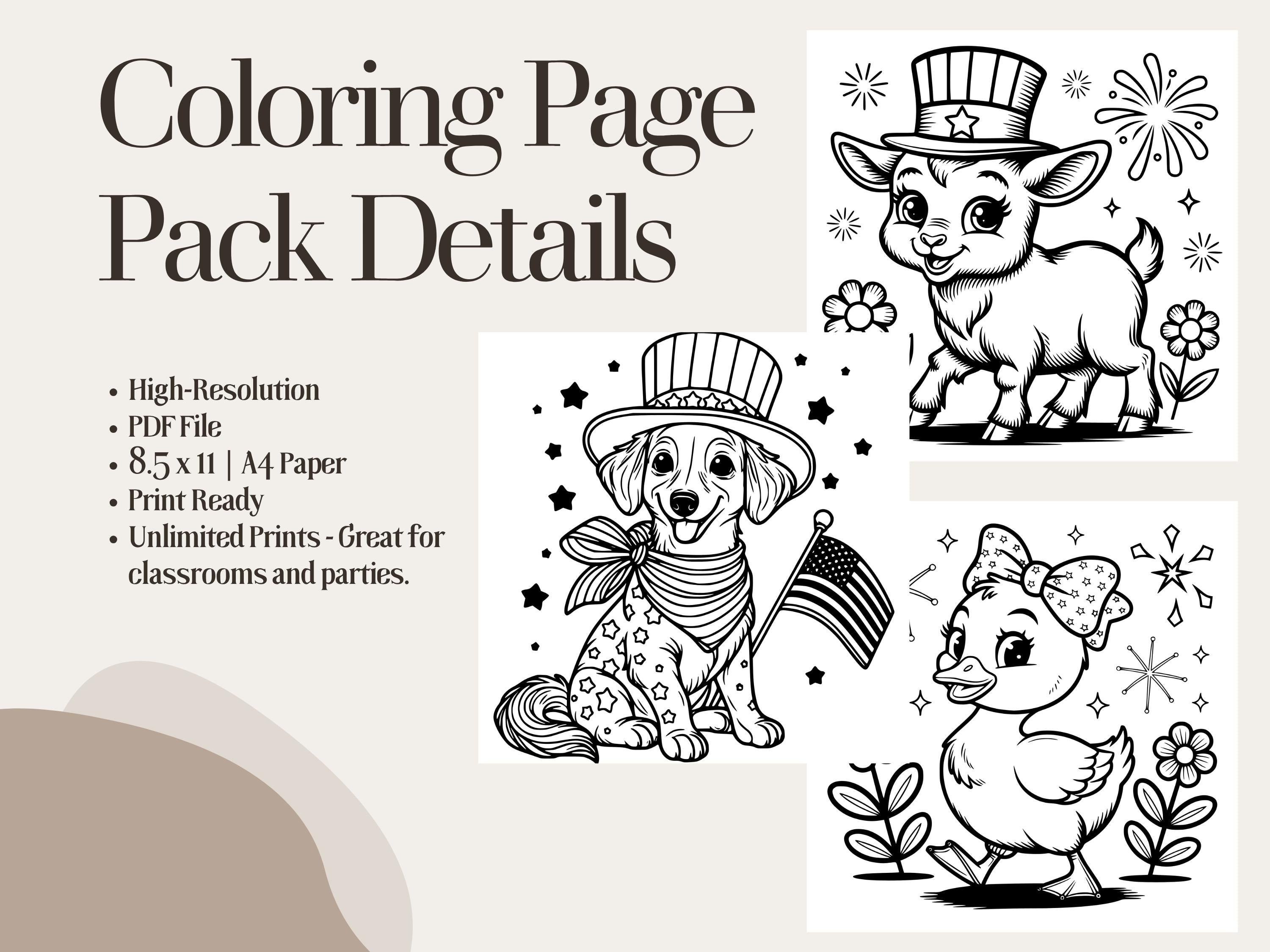 Patriotic Friends 4th of July Coloring Book: Adorable Kids & Adults Pages (PDF Download)