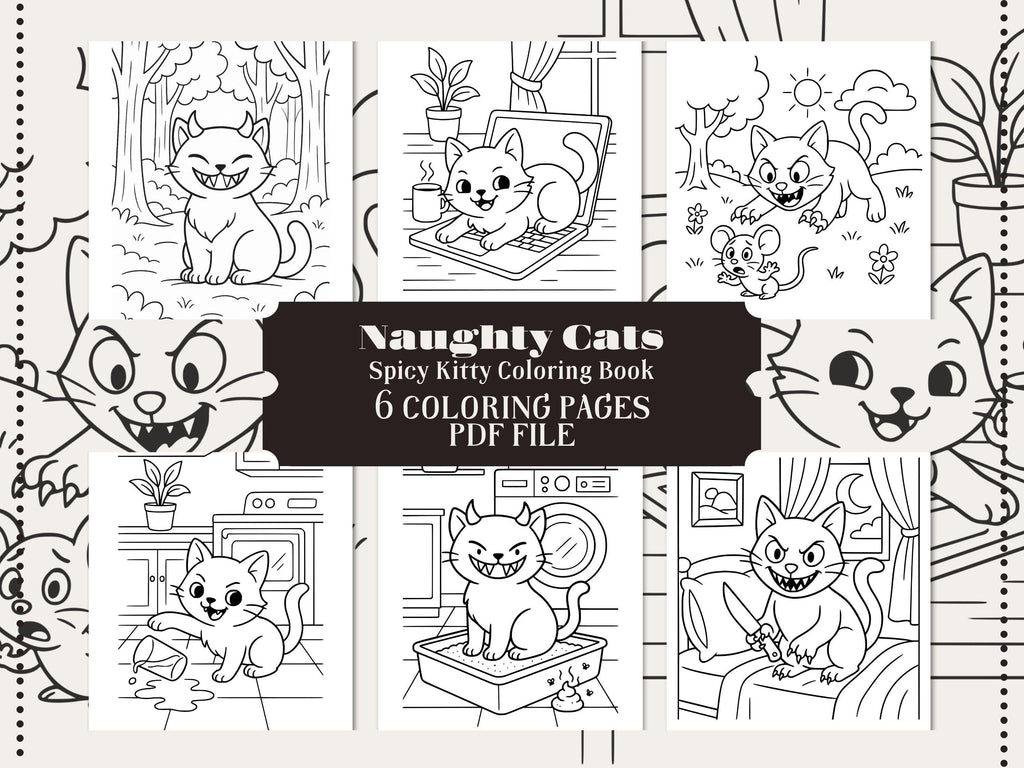 Naughty Cat Coloring Book: Cheeky Kitties, Cozy Illustrations (PDF Printable)