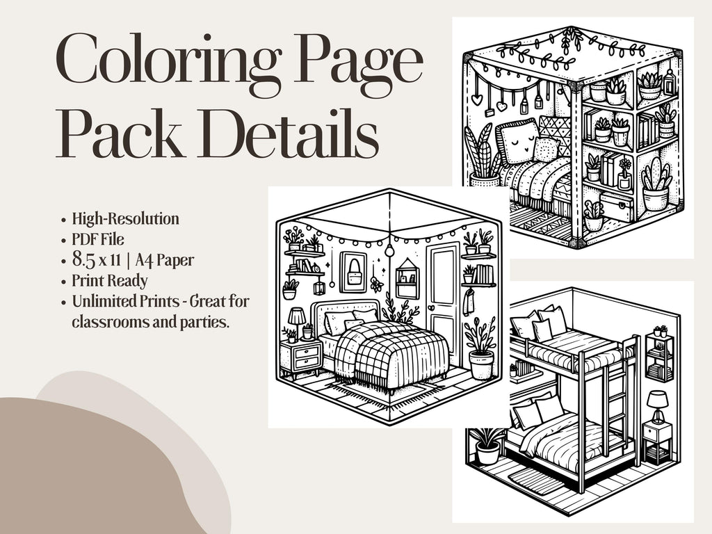 Cozy Bedroom Coloring Book: Relaxing Pocket Room Scenes (PDF Download)