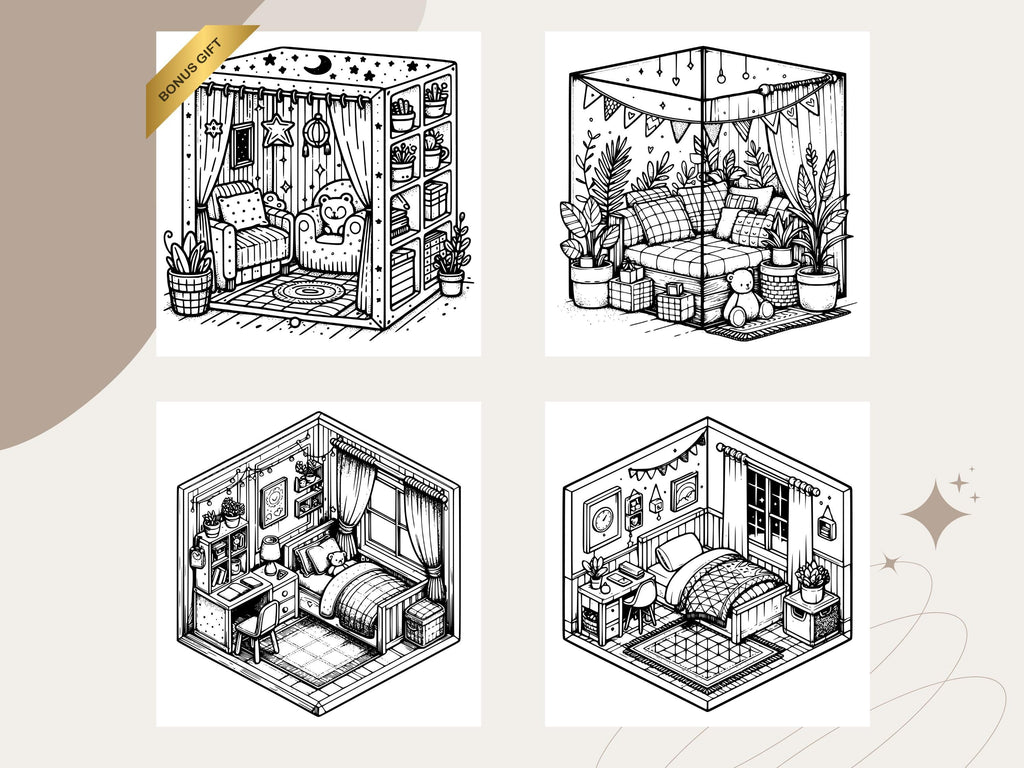 Cozy Bedroom Coloring Book: Relaxing Pocket Room Scenes (PDF Download)