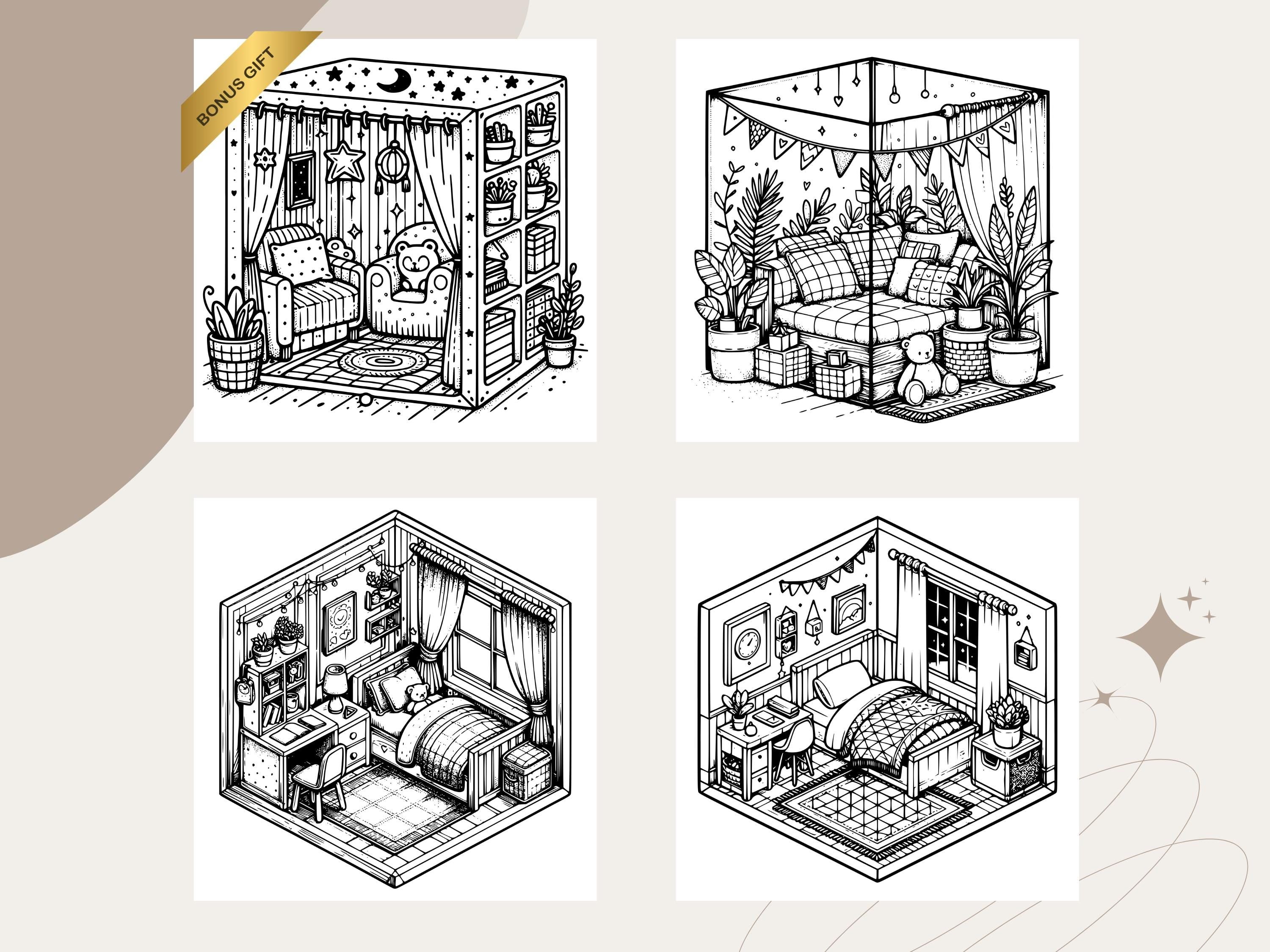 Cozy Bedroom Coloring Book: Relaxing Pocket Room Scenes (PDF Download)
