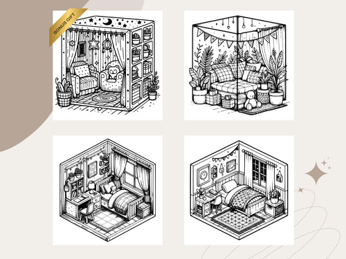 Cozy Bedroom Coloring Book: Relaxing Pocket Room Scenes (PDF Download)