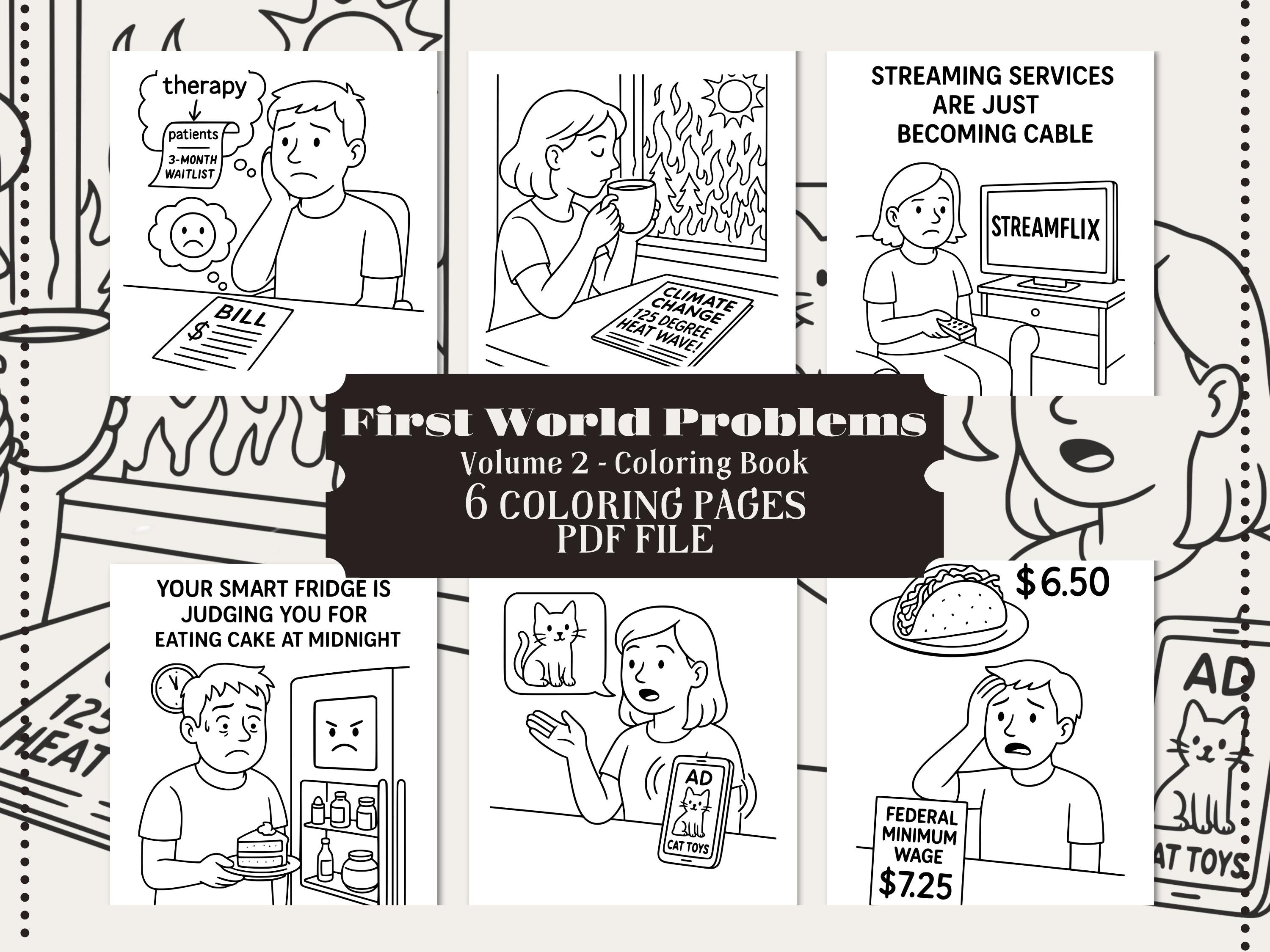 First World Problems Coloring Book: Adult & Kids Printable Pages (PDF) /w Bonus