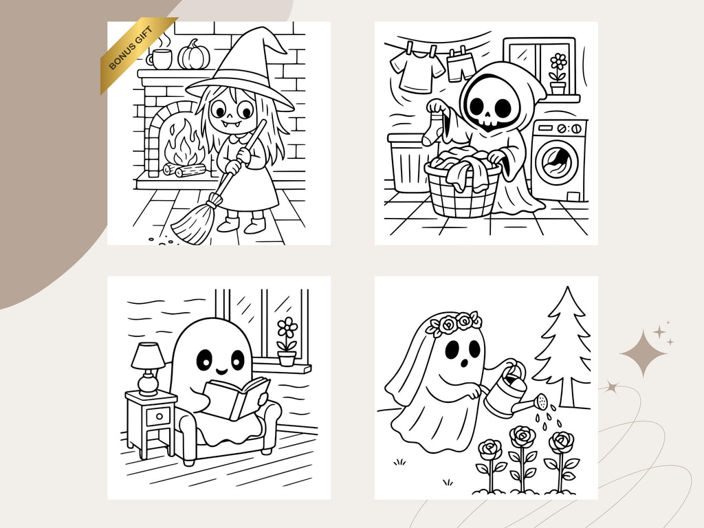 Spooky Cuties Coloring Book: Cozy Halloween Kawaii Pages (PDF Download)