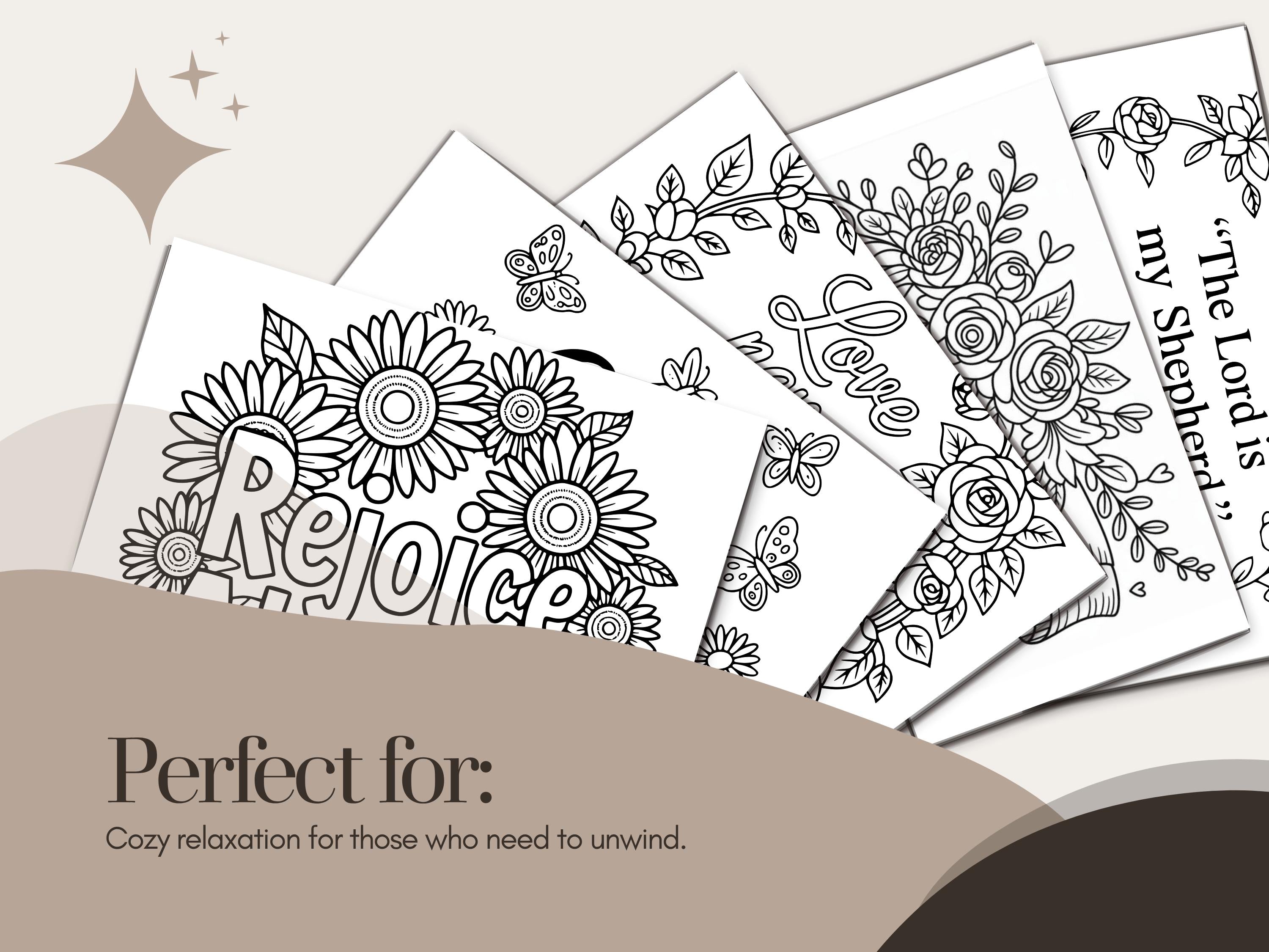 Floral Christian Coloring Pages: Bible Verse Art (PDF Download V1)