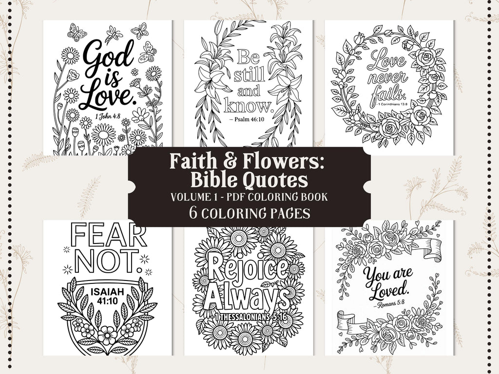 Floral Christian Coloring Pages: Bible Verse Art (PDF Download V1)