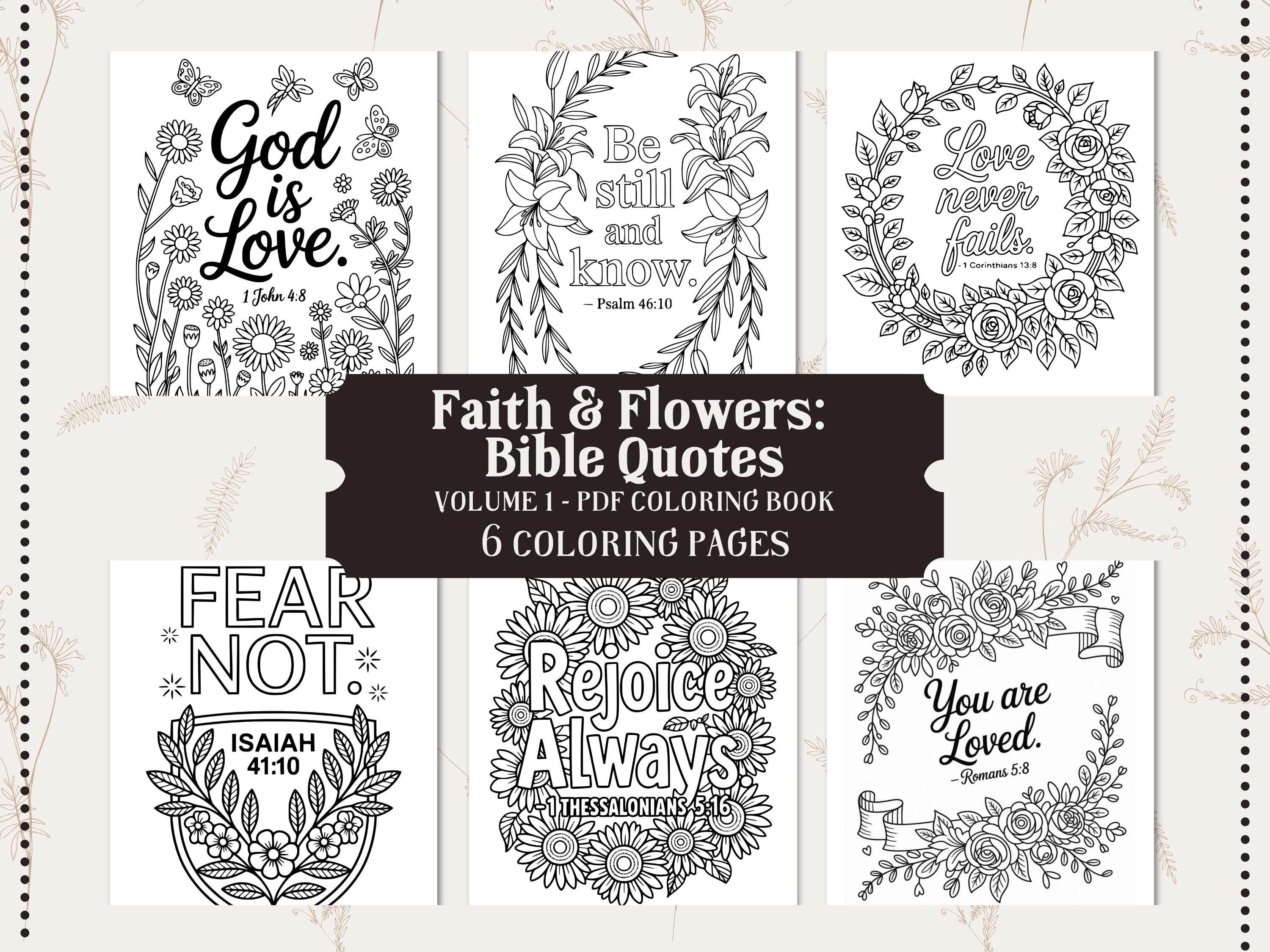 Floral Christian Coloring Pages: Bible Verse Art (PDF Download V1)