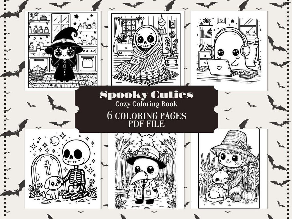 Spooky Cuties Coloring Book: Cozy Halloween Characters (PDF Download)