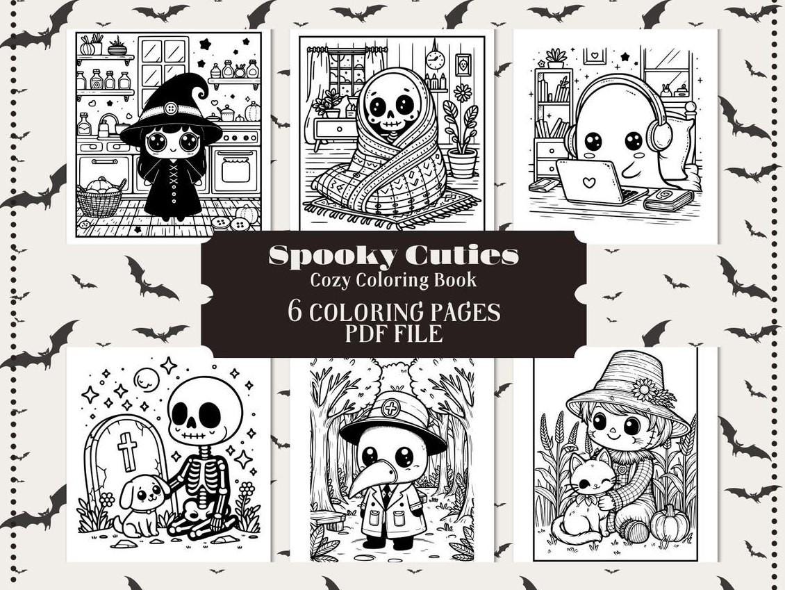Spooky Cuties Coloring Book: Cozy Halloween Characters (PDF Download)