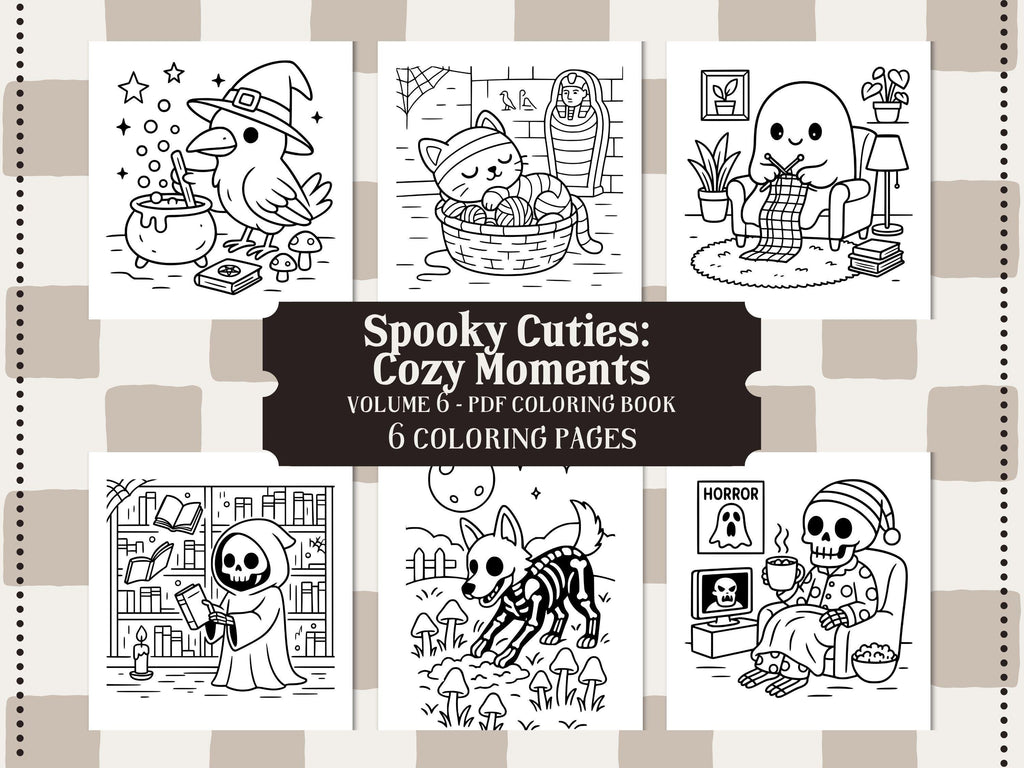 Spooky Cuties Coloring Pages: Kawaii Halloween, Cozy Moments (PDF Download)
