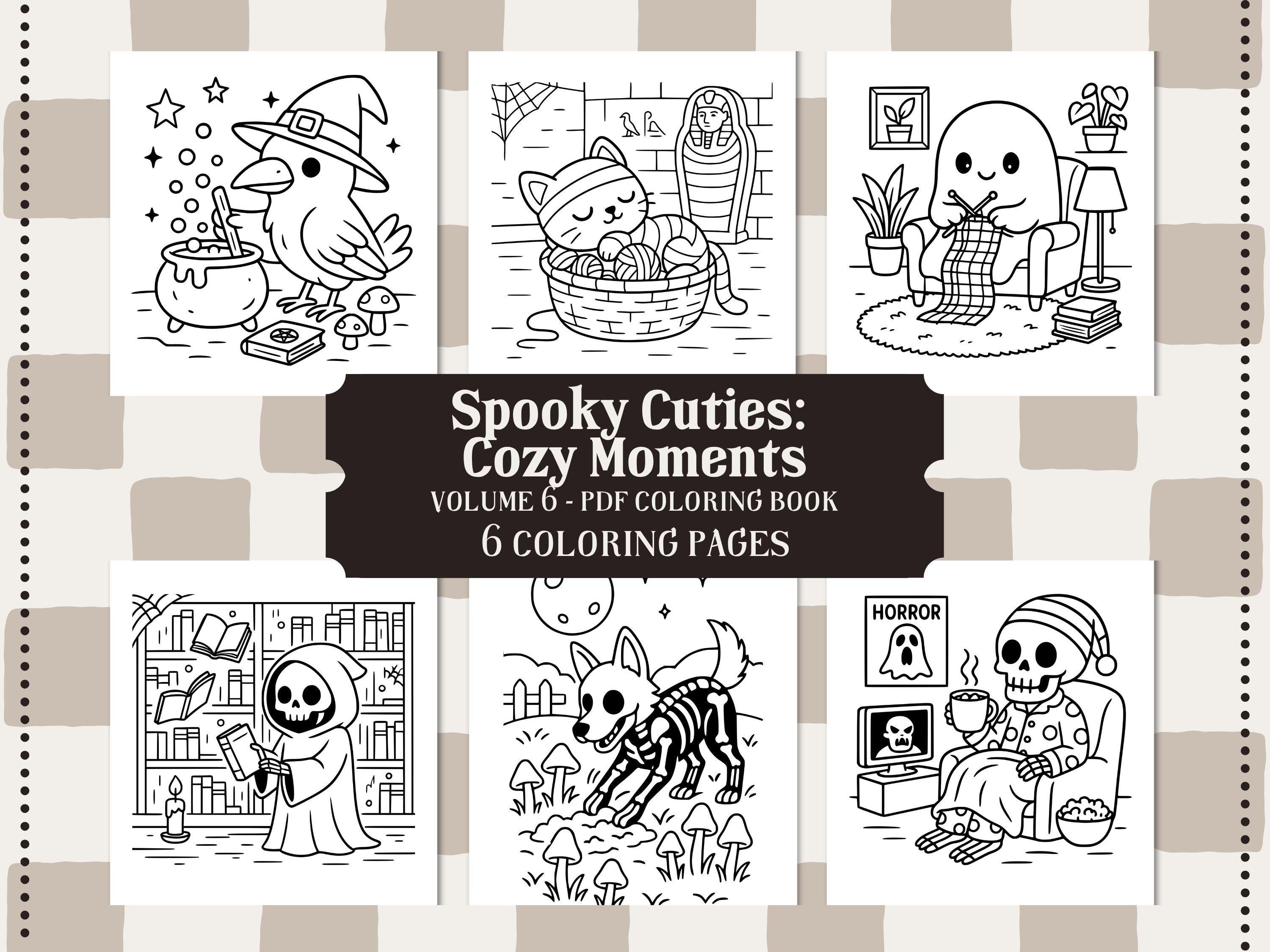 Spooky Cuties Coloring Pages: Kawaii Halloween, Cozy Moments (PDF Download)