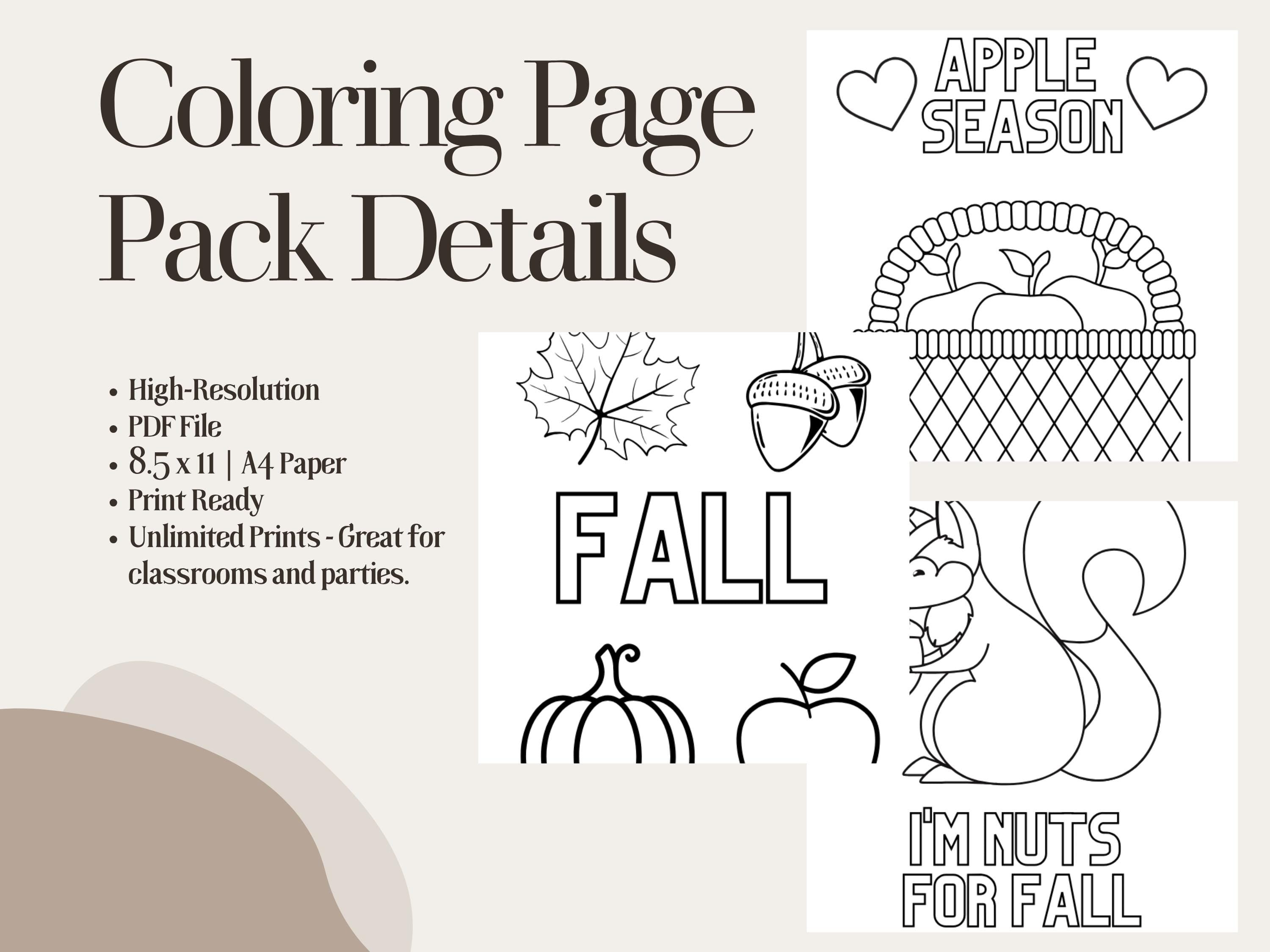 Fall Coloring Pages: Pumpkins, Fox, Squirrel, and More (PDF)