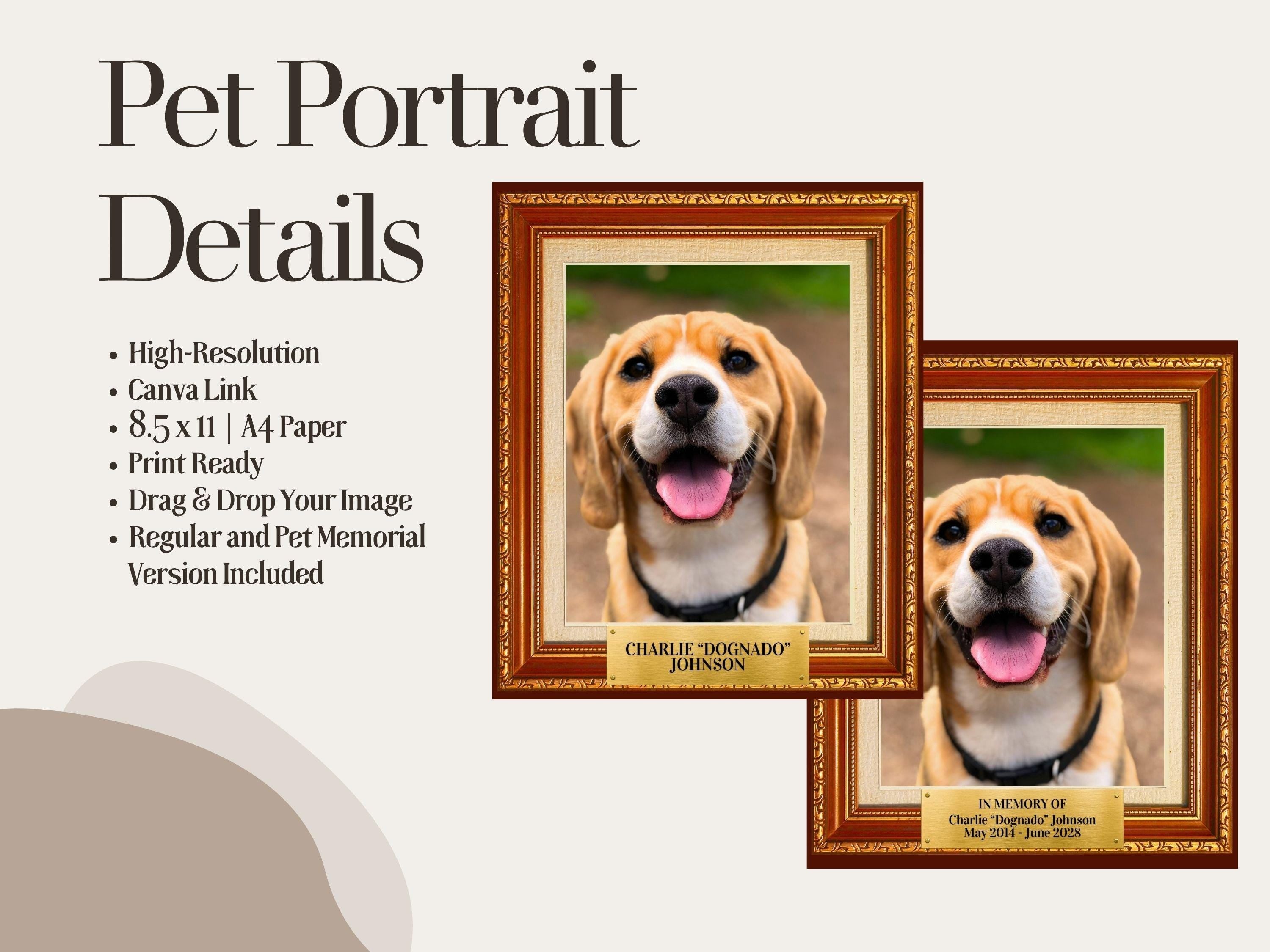 Custom Pet Portrait, Memorial Tribute, Canva Template (Digital Download)