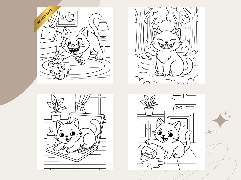 Naughty Cat Coloring Book: Cheeky Kitties, Cozy Illustrations (PDF Printable)