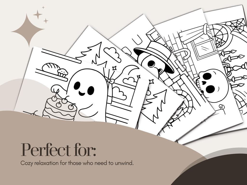 Kawaii Spooky Cuties Coloring Pages: Cozy Halloween Fun (PDF Download)