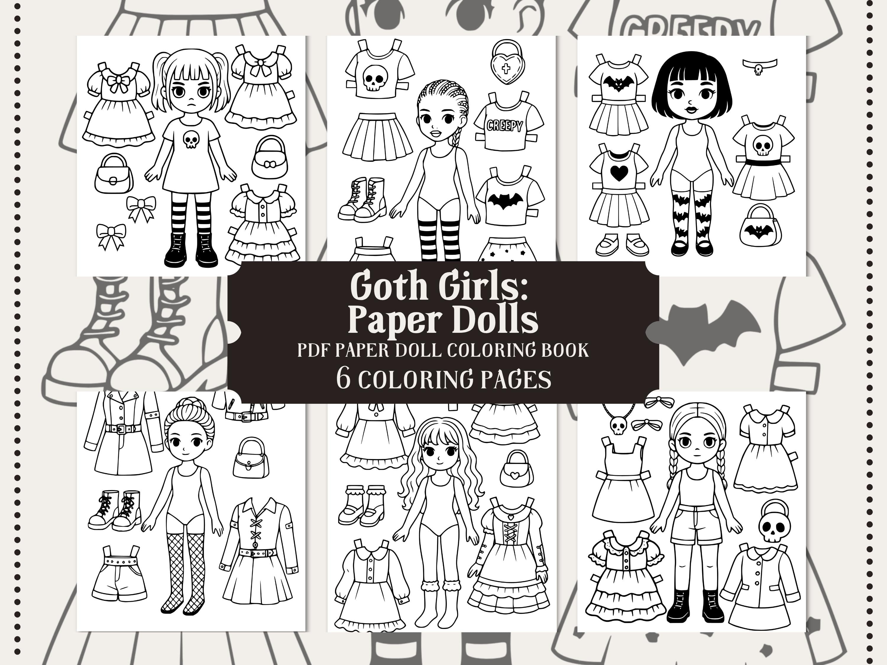 Goth Girls Paper Dolls Coloring Pages, Printable Activity (PDF & PNG)