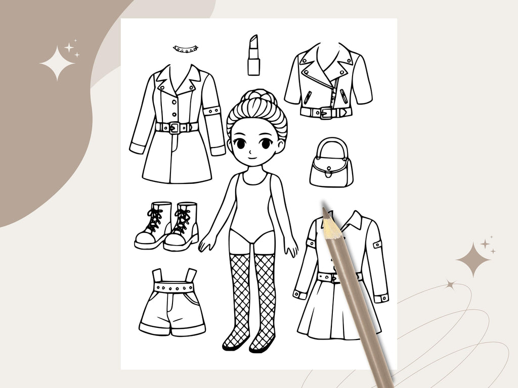 Goth Girls Paper Dolls Coloring Pages, Printable Activity (PDF & PNG)