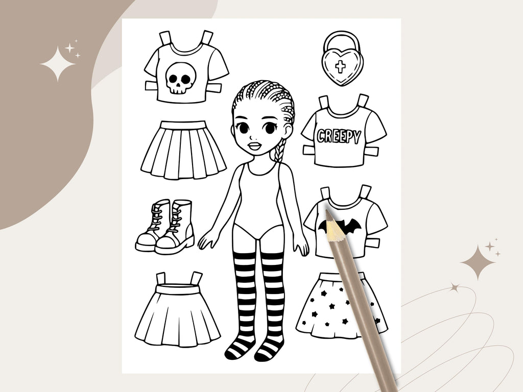 Goth Girls Paper Dolls Coloring Pages, Printable Activity (PDF & PNG)