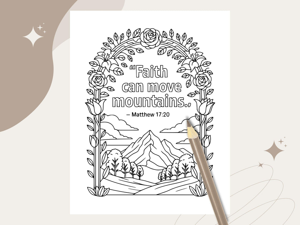 Floral Christian Bible Verse Coloring Pages: Sunday School Activity (PDF Pattern V2)