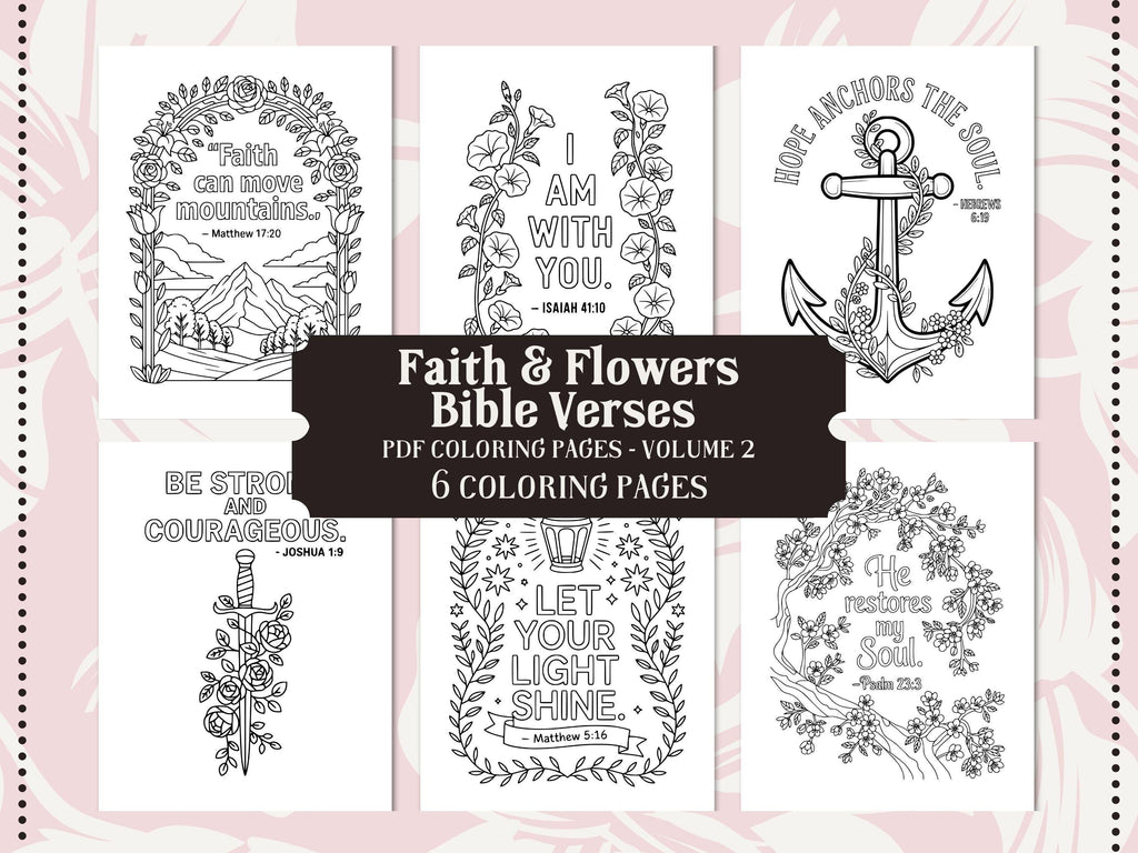 Floral Christian Bible Verse Coloring Pages: Sunday School Activity (PDF Pattern V2)