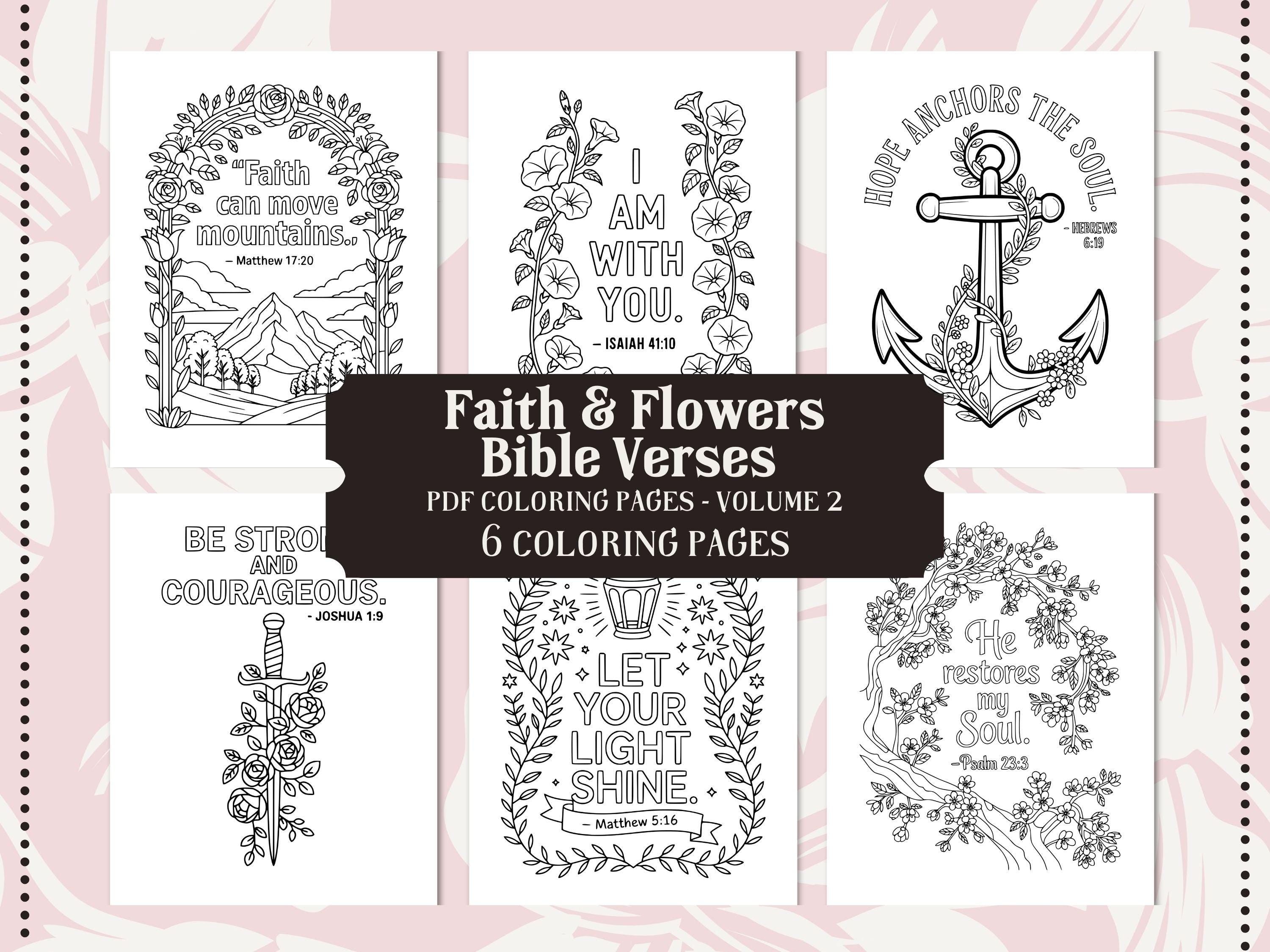 Floral Christian Bible Verse Coloring Pages: Sunday School Activity (PDF Pattern V2)
