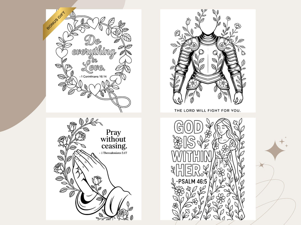 Floral Bible Verse Coloring Pages: Christian Activity, Sunday School (PDF Download V3)