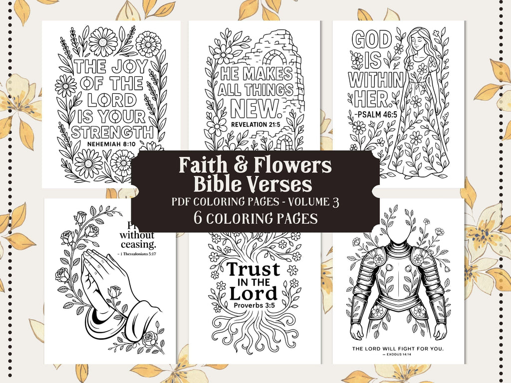 Floral Bible Verse Coloring Pages: Christian Activity, Sunday School (PDF Download V3)