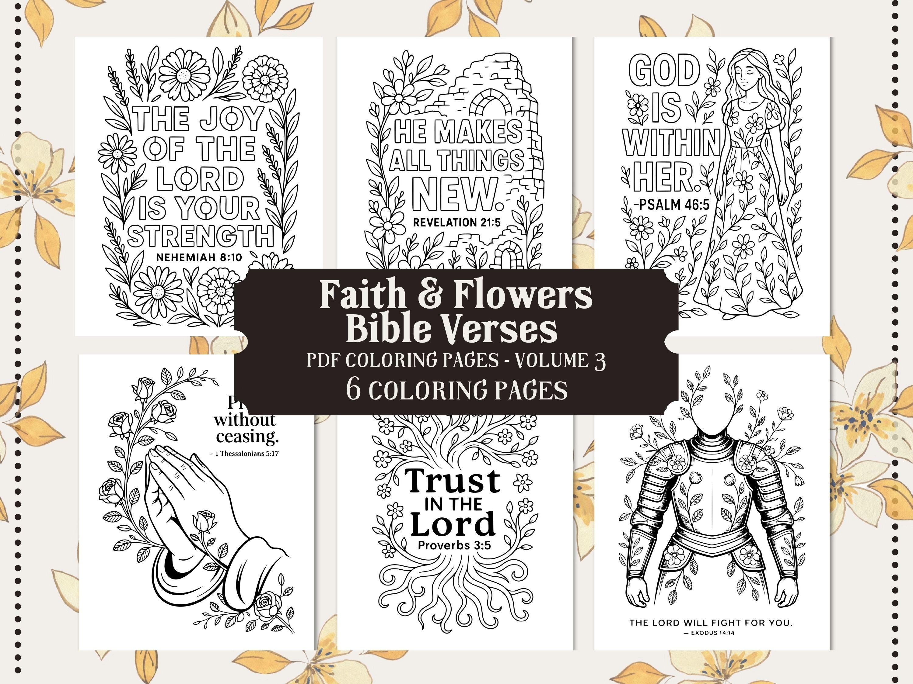 Floral Bible Verse Coloring Pages: Christian Activity, Sunday School (PDF Download V3)