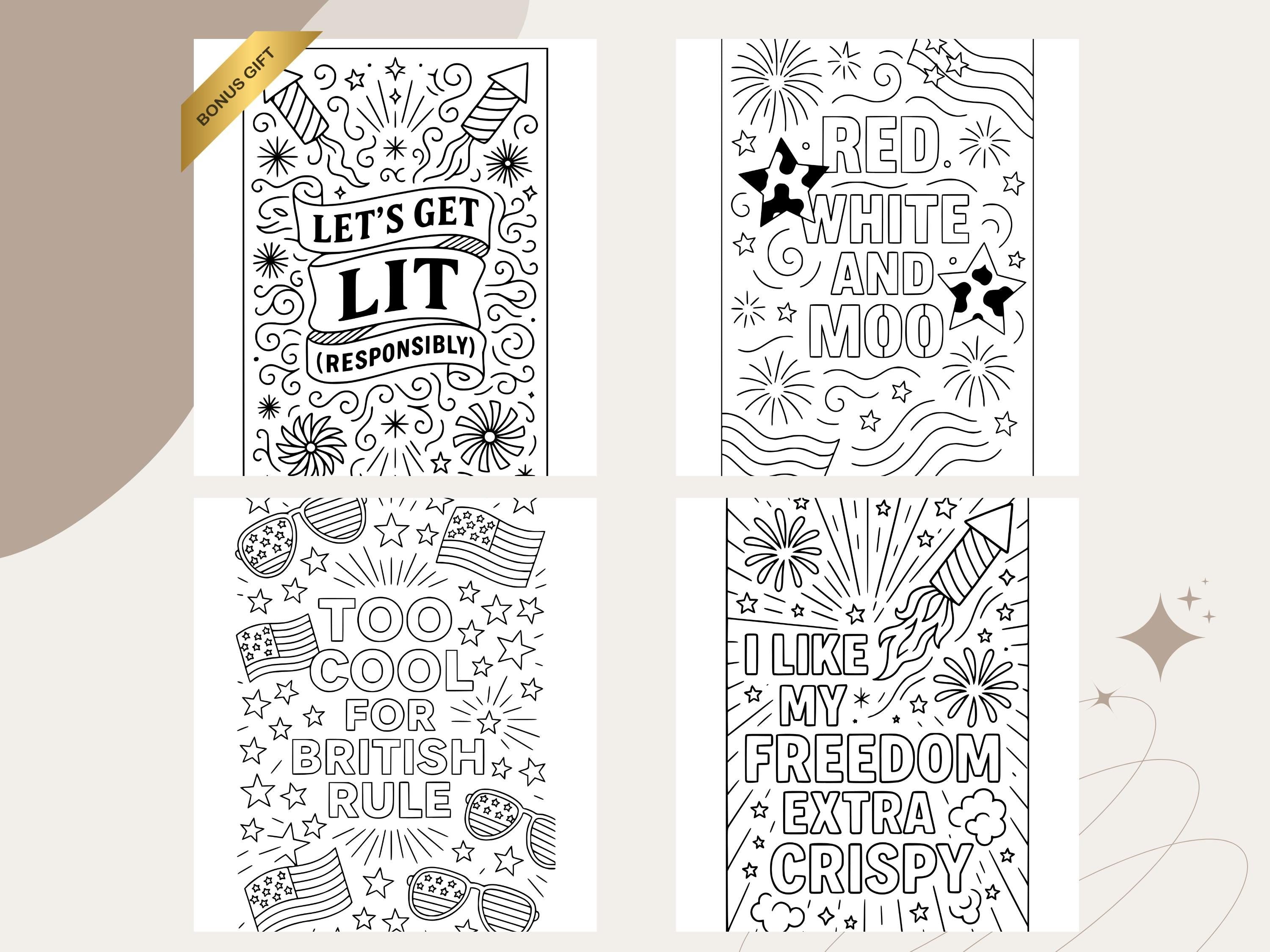 Funny 4th of July Coloring Pages: Patriotic Sassy Designs (PDF Printable & PNG Pages)