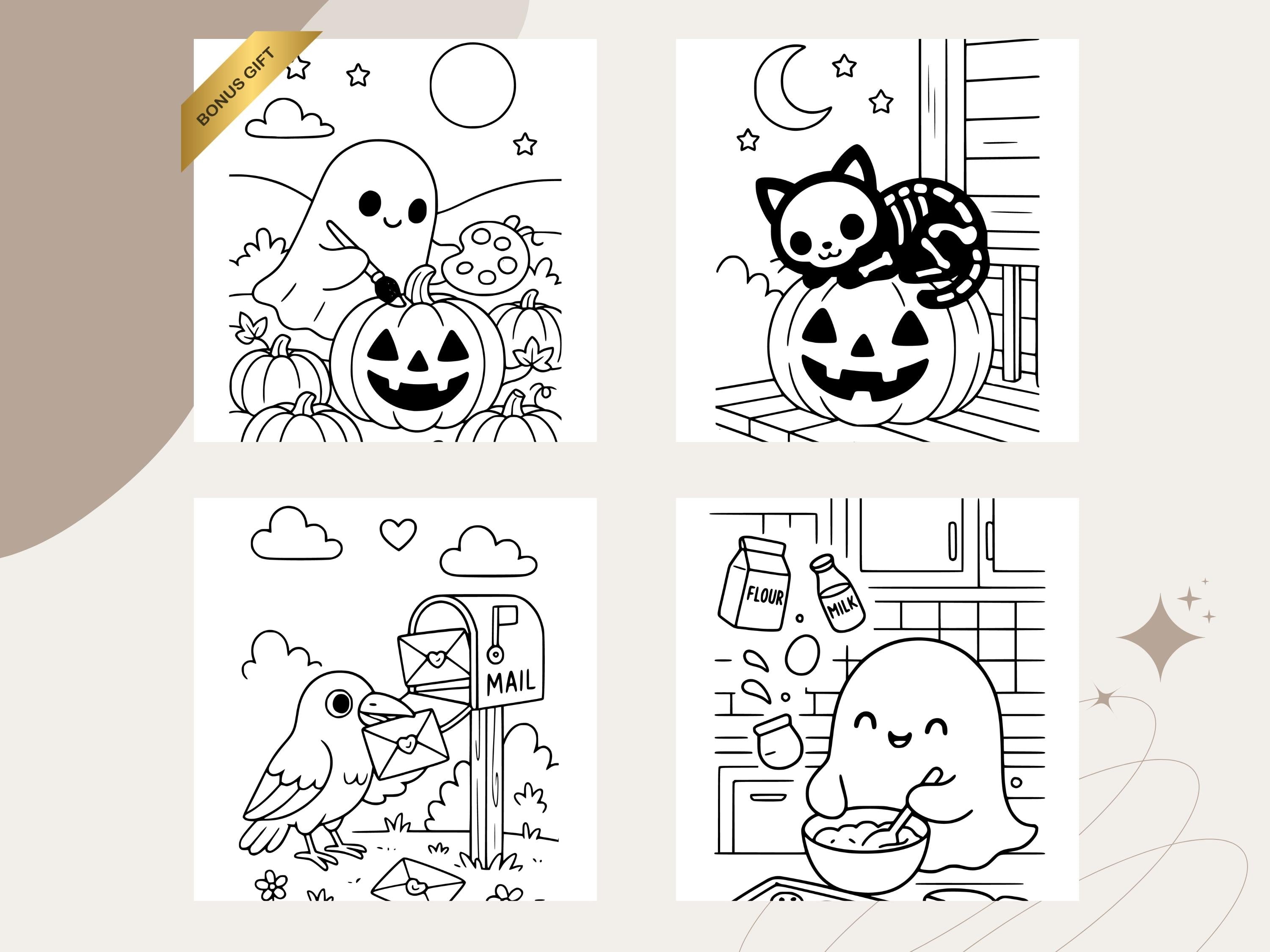 Spooky Cuties Coloring Pages: Cozy Halloween Kawaii Art (PDF Download)