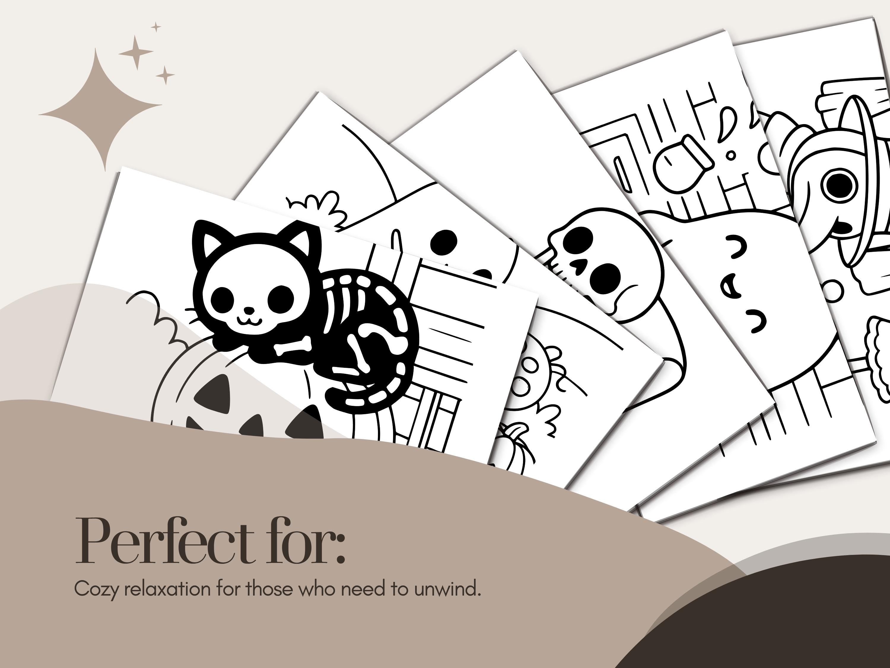 Spooky Cuties Coloring Pages: Cozy Halloween Kawaii Art (PDF Download)