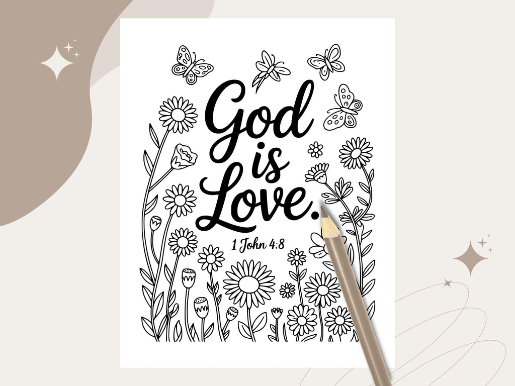 Floral Christian Coloring Pages: Bible Verse Art (PDF Download V1)