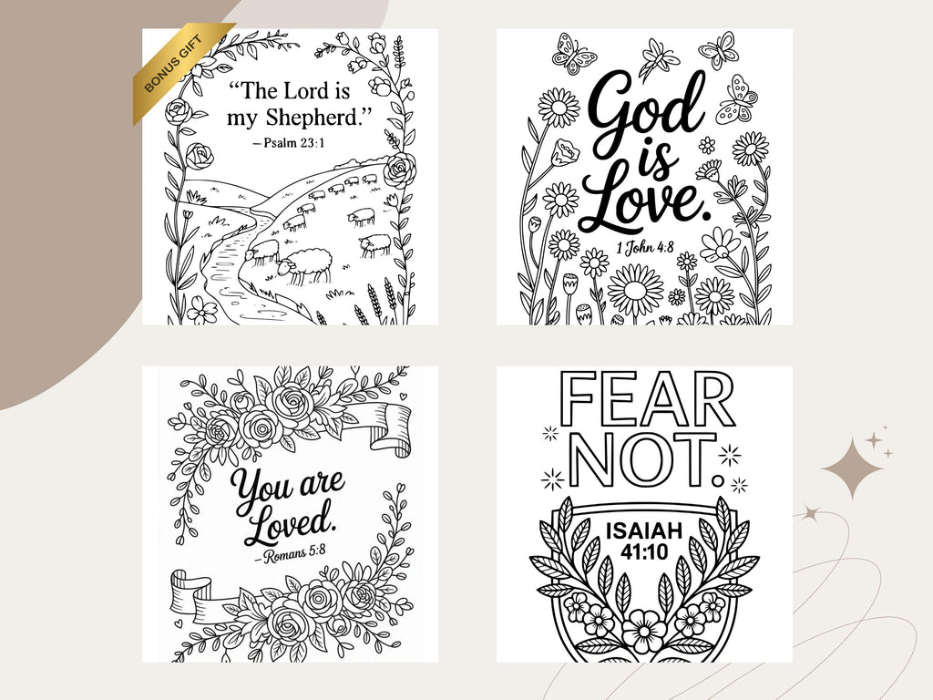 Floral Christian Coloring Pages: Bible Verse Art (PDF Download V1)