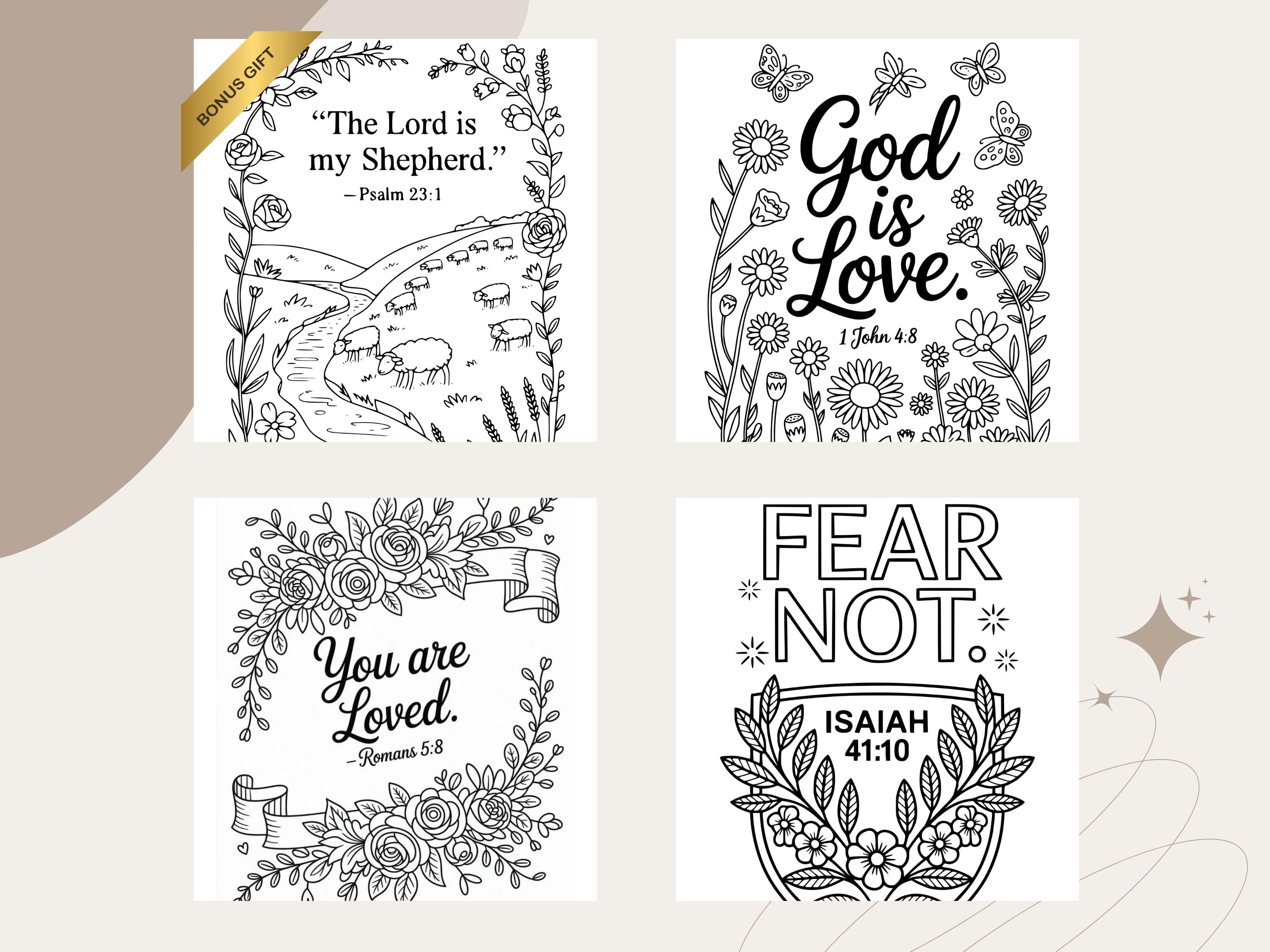 Floral Christian Coloring Pages: Bible Verse Art (PDF Download V1)