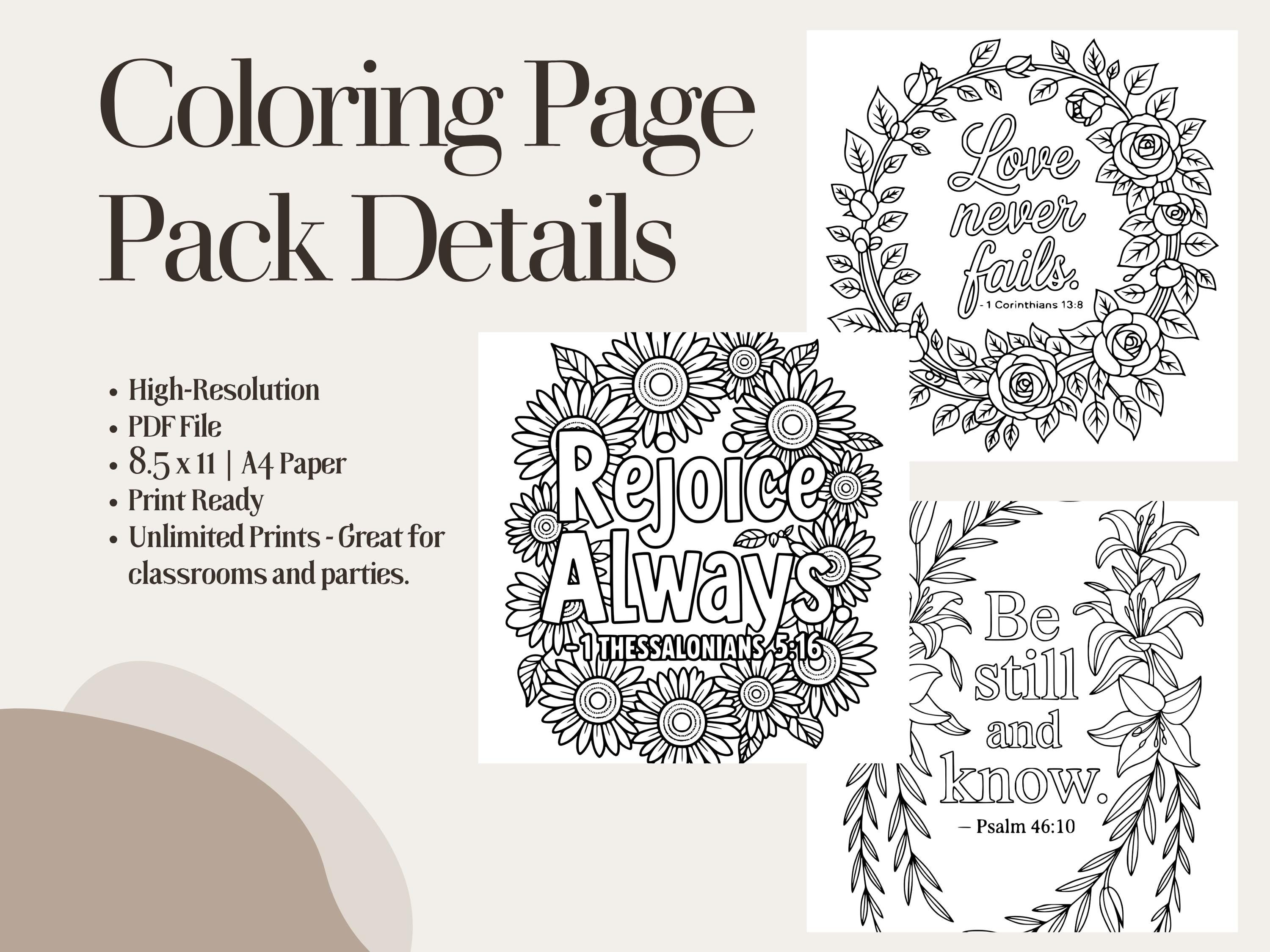 Floral Christian Coloring Pages: Bible Verse Art (PDF Download V1)