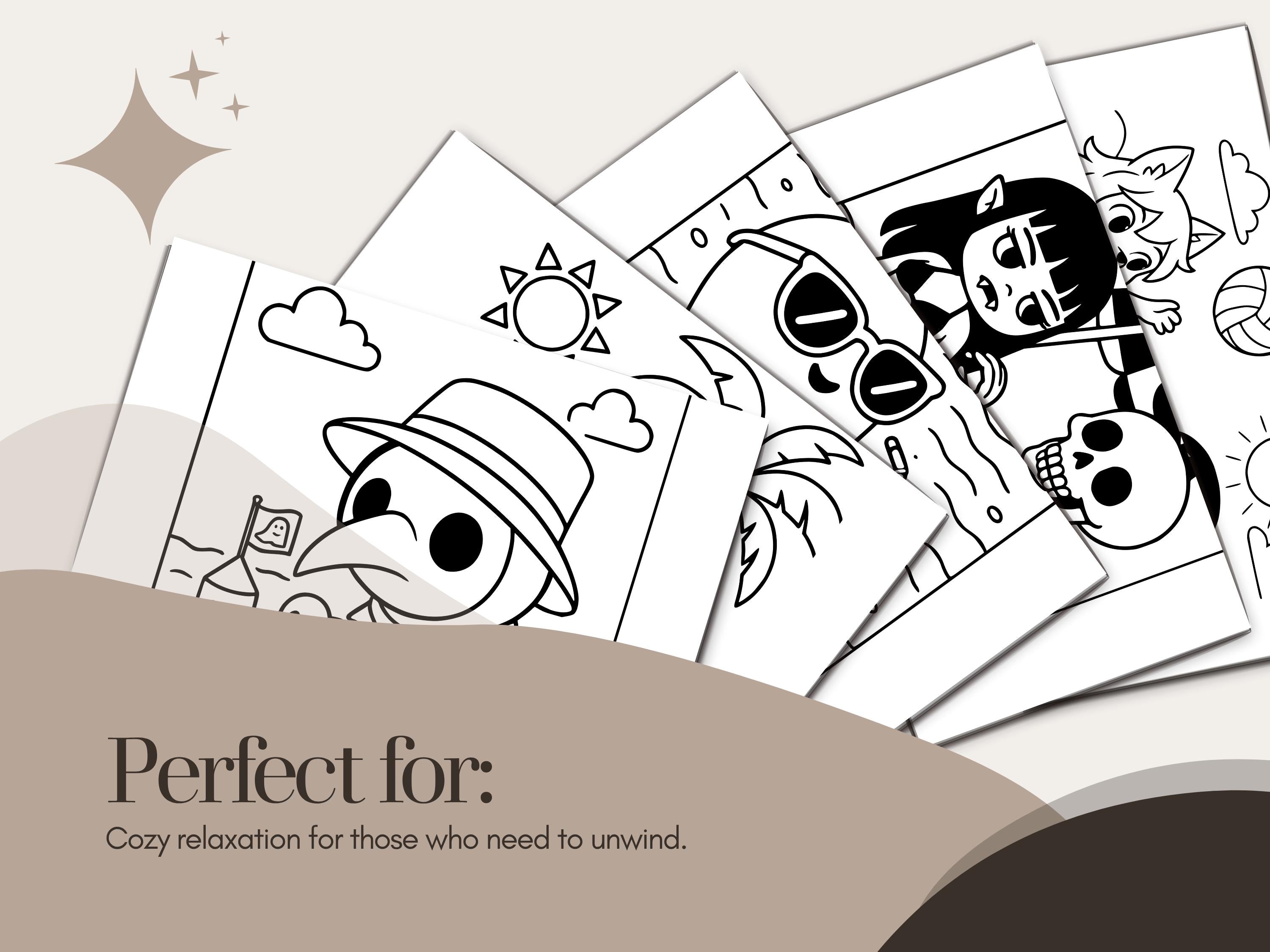Spooky Cuties Summer Coloring Pages: Cozy Goth Beach (PDF Download w/Bonus Image)