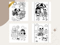 Spooky Cuties Summer Coloring Pages: Cozy Goth Beach (PDF Download w/Bonus Image)