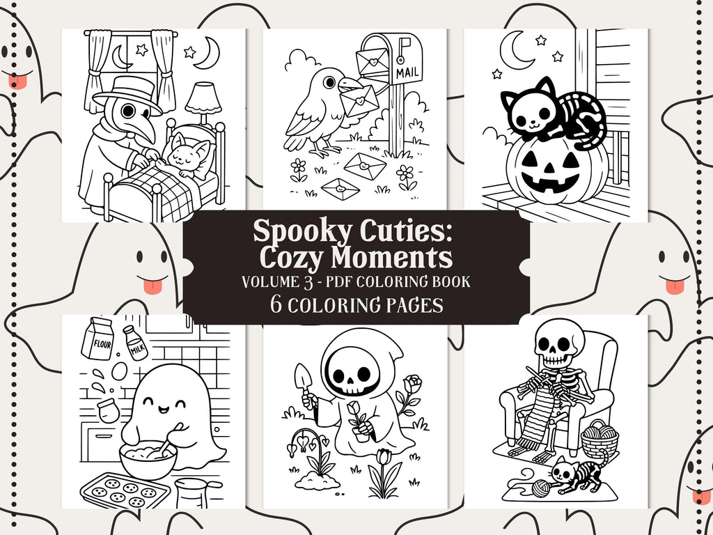 Spooky Cuties Coloring Pages: Cozy Halloween Kawaii Art (PDF Download)