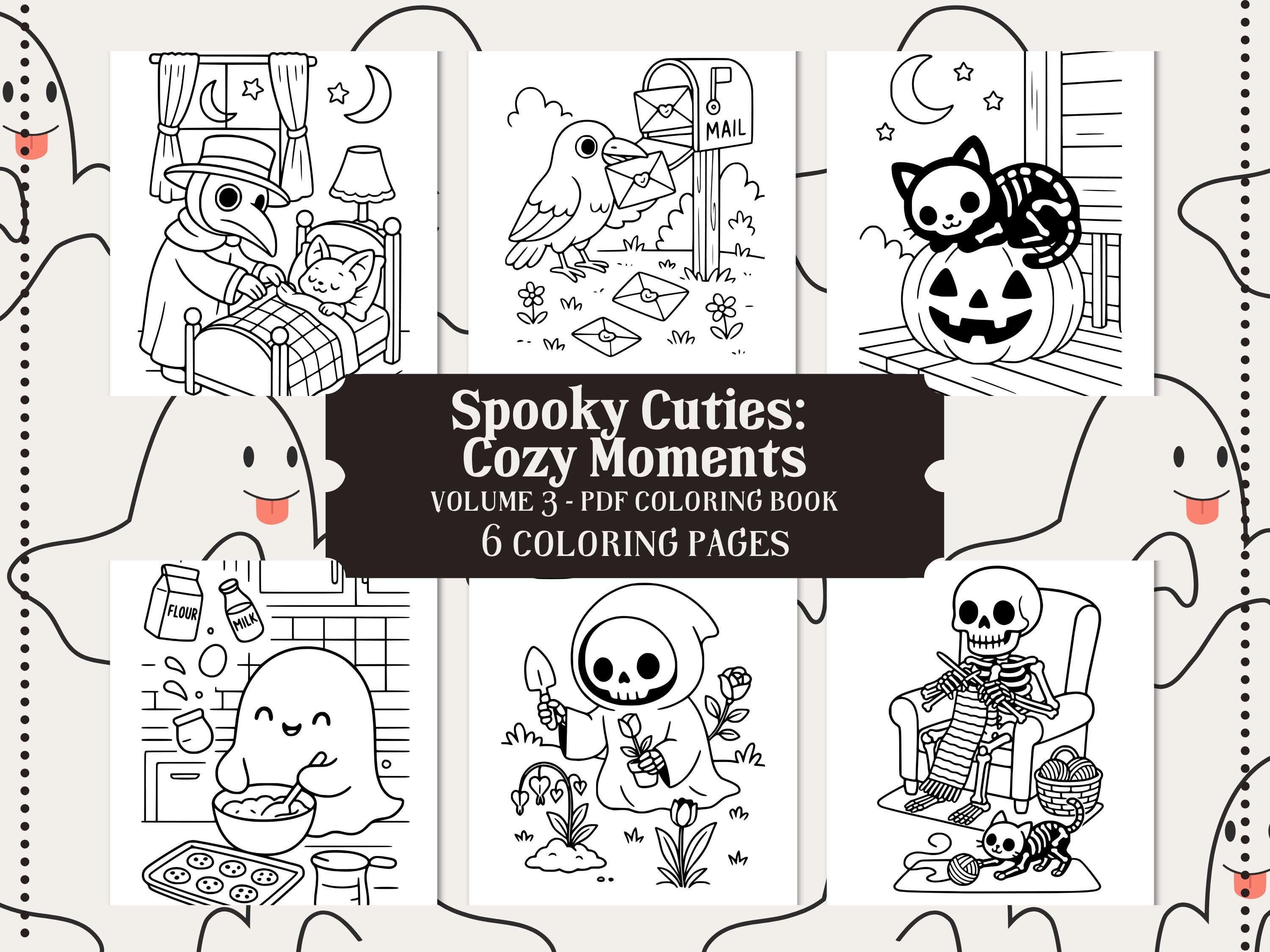Spooky Cuties Coloring Pages: Cozy Halloween Kawaii Art (PDF Download)